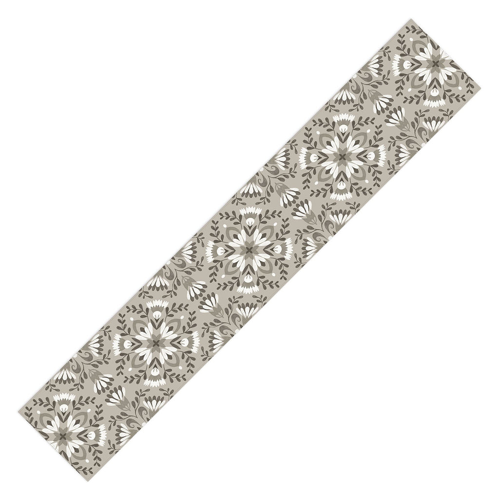 Pimlada Phuapradit Floral Tiles Gray Table Runner