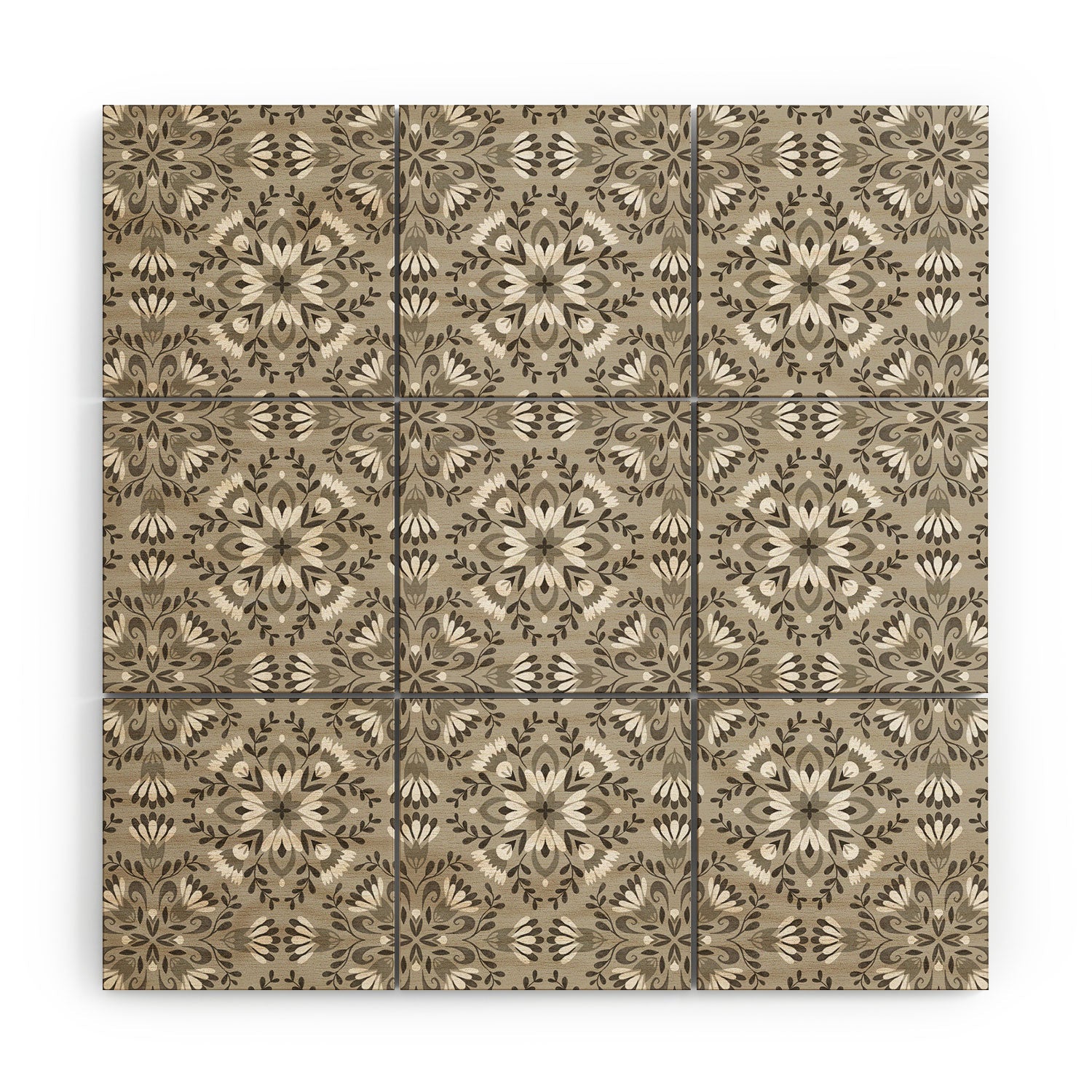 Pimlada Phuapradit Floral Tiles Gray Wood Wall Mural