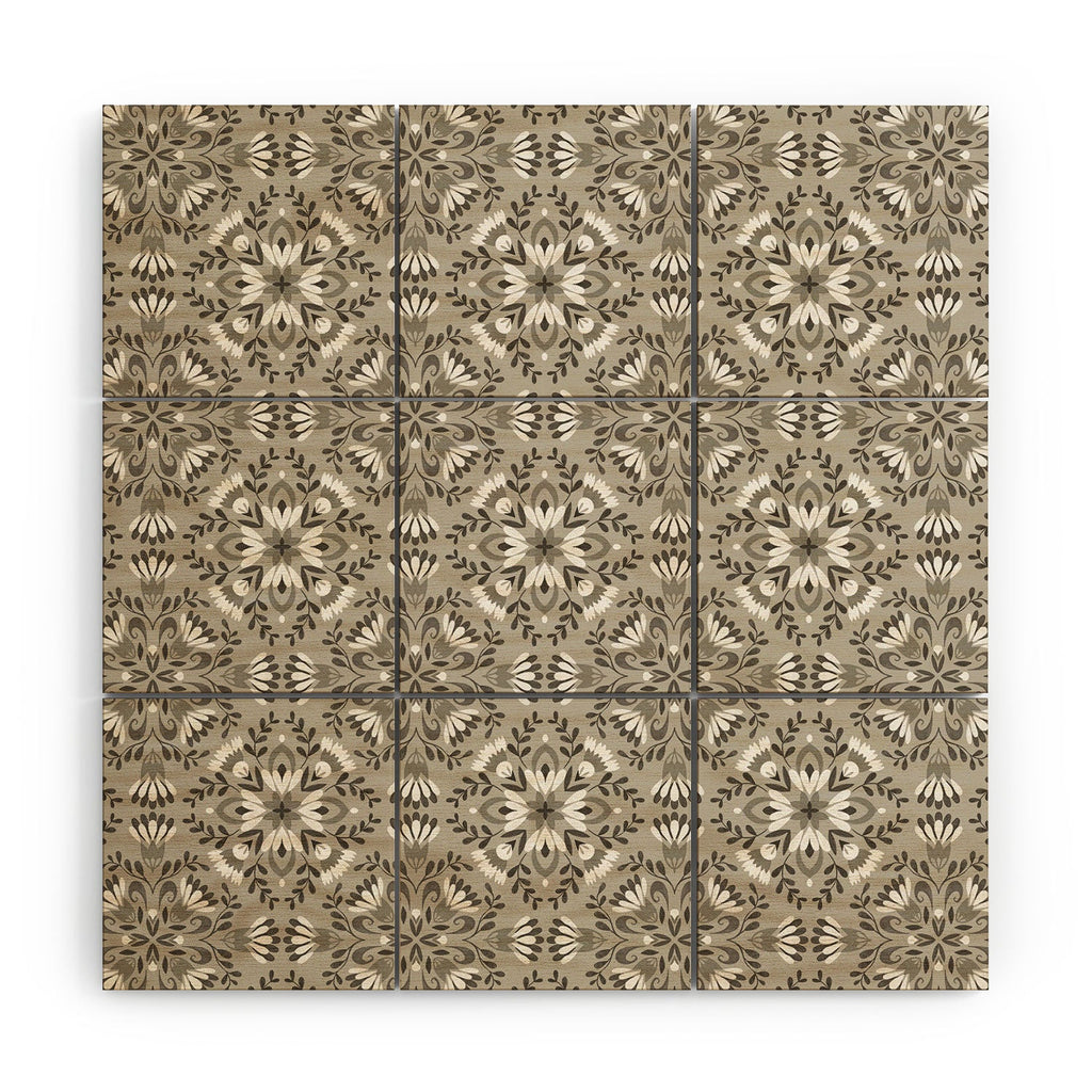 Pimlada Phuapradit Floral Tiles Gray Wood Wall Mural