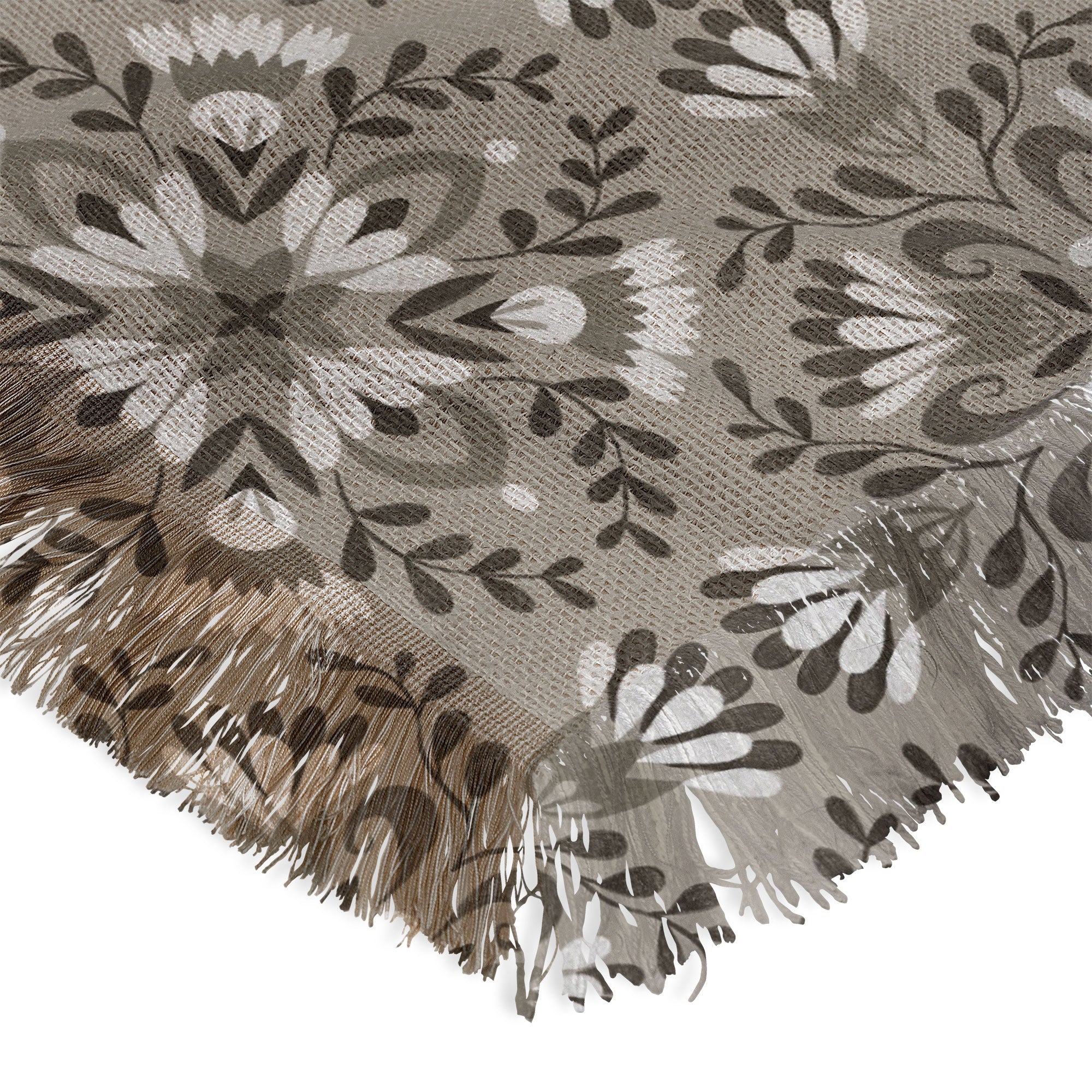 Pimlada Phuapradit Floral Tiles Gray Throw Blanket