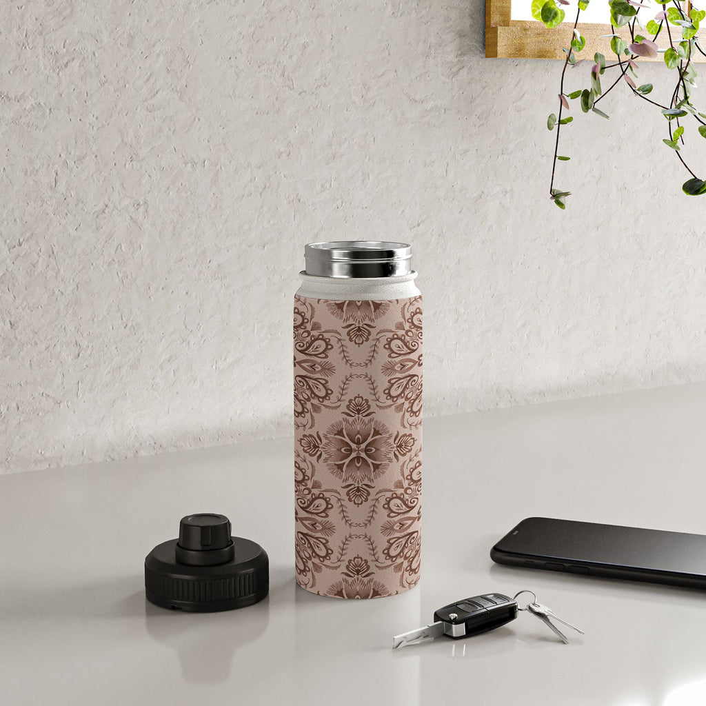 Pimlada Phuapradit Floral Tiles Light Brown Water Bottle