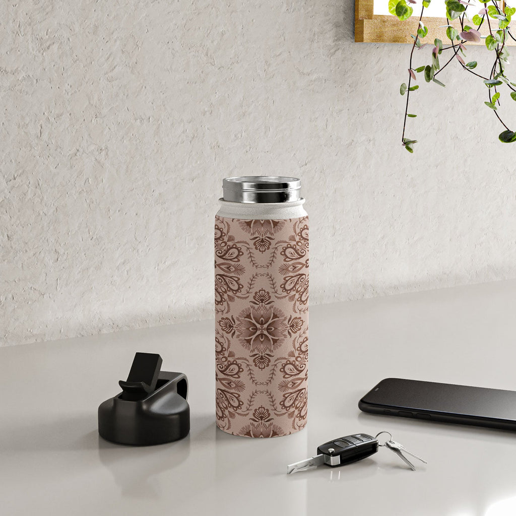 Pimlada Phuapradit Floral Tiles Light Brown Water Bottle