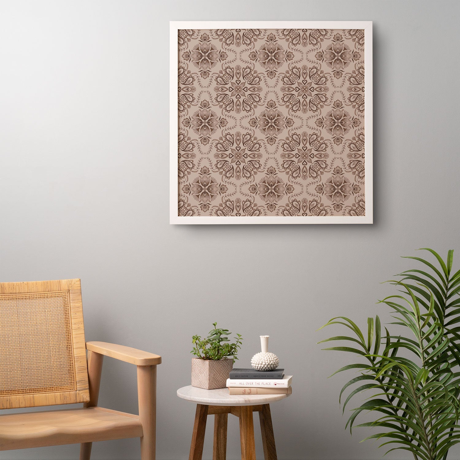 Pimlada Phuapradit Floral Tiles Light Brown Framed Wall Art