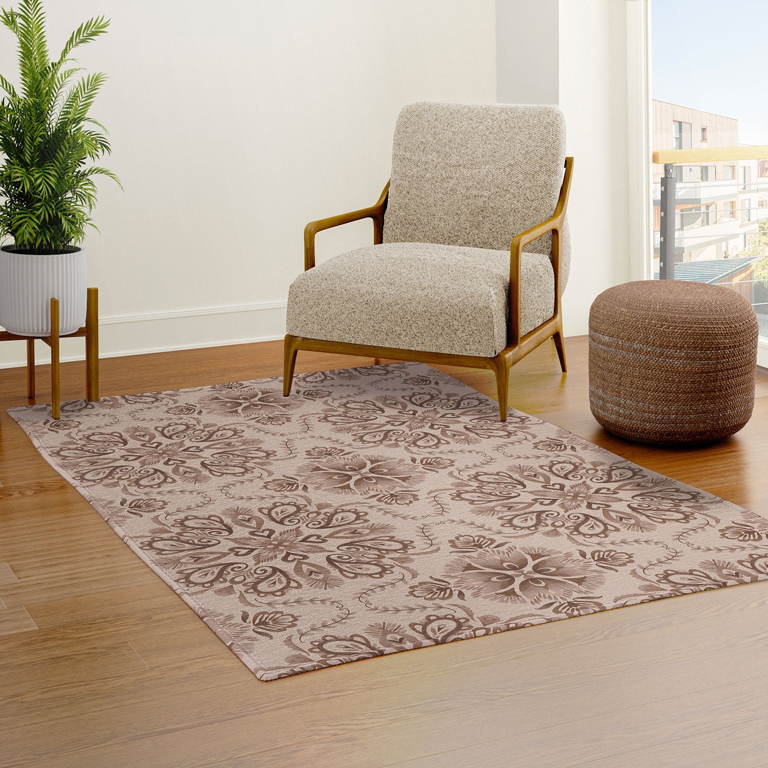 Pimlada Phuapradit Floral Tiles Light Brown Area Rug