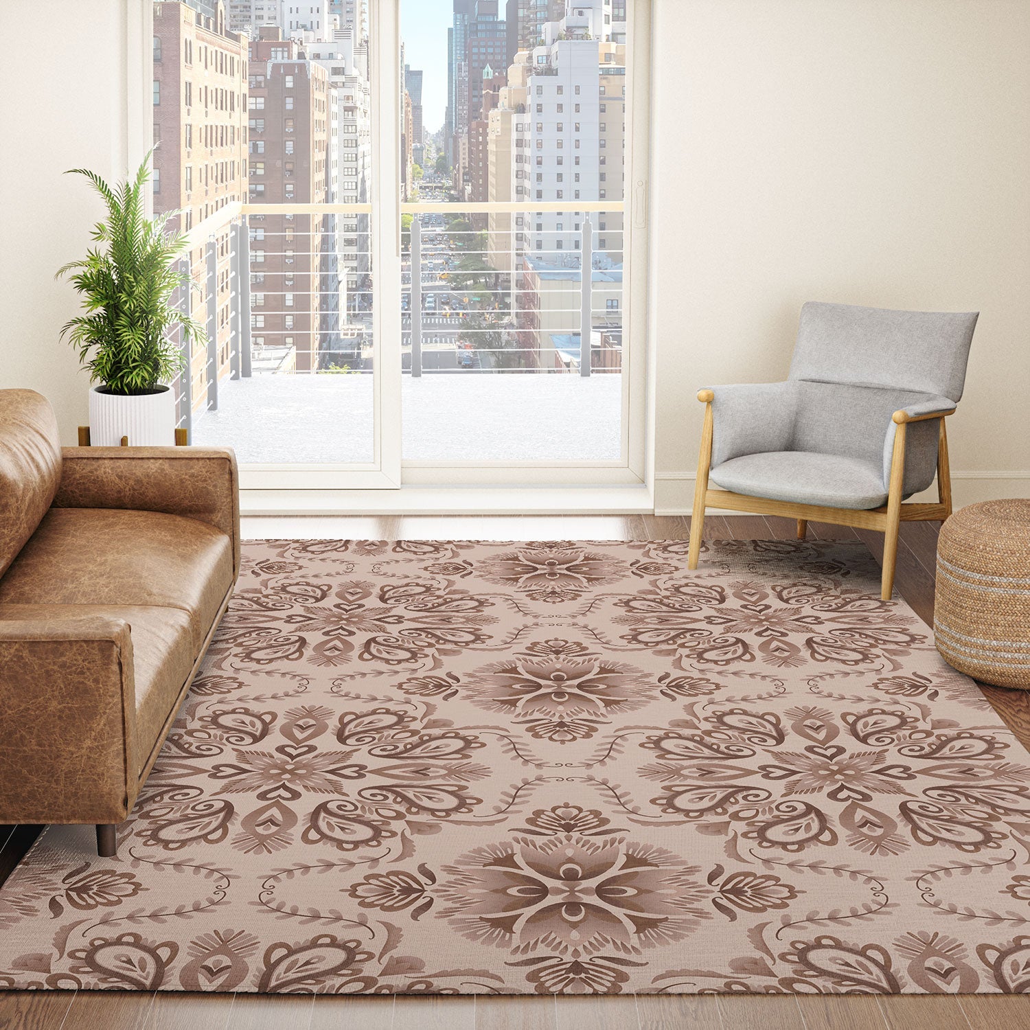 Pimlada Phuapradit Floral Tiles Light Brown Area Rug