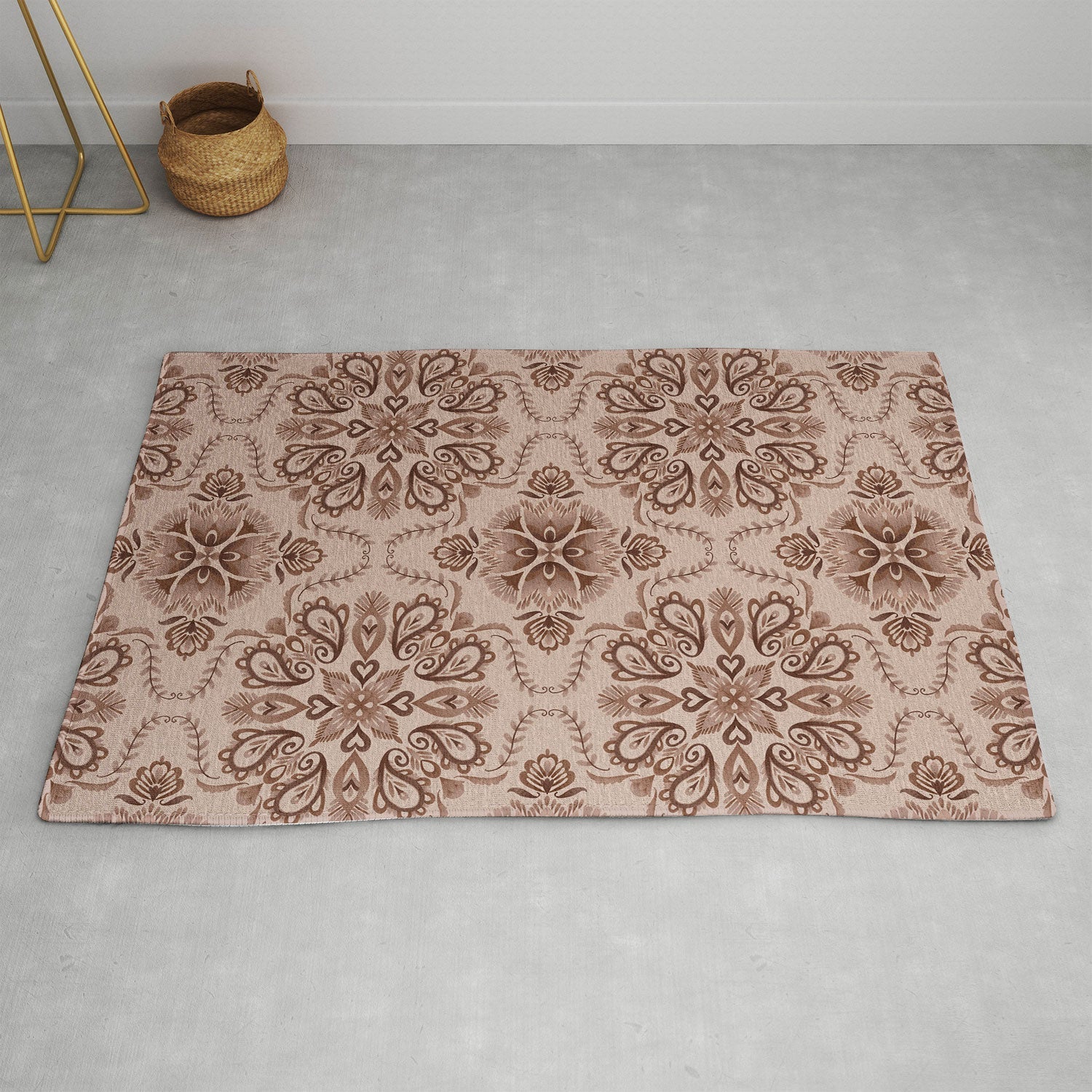 Pimlada Phuapradit Floral Tiles Light Brown Area Rug