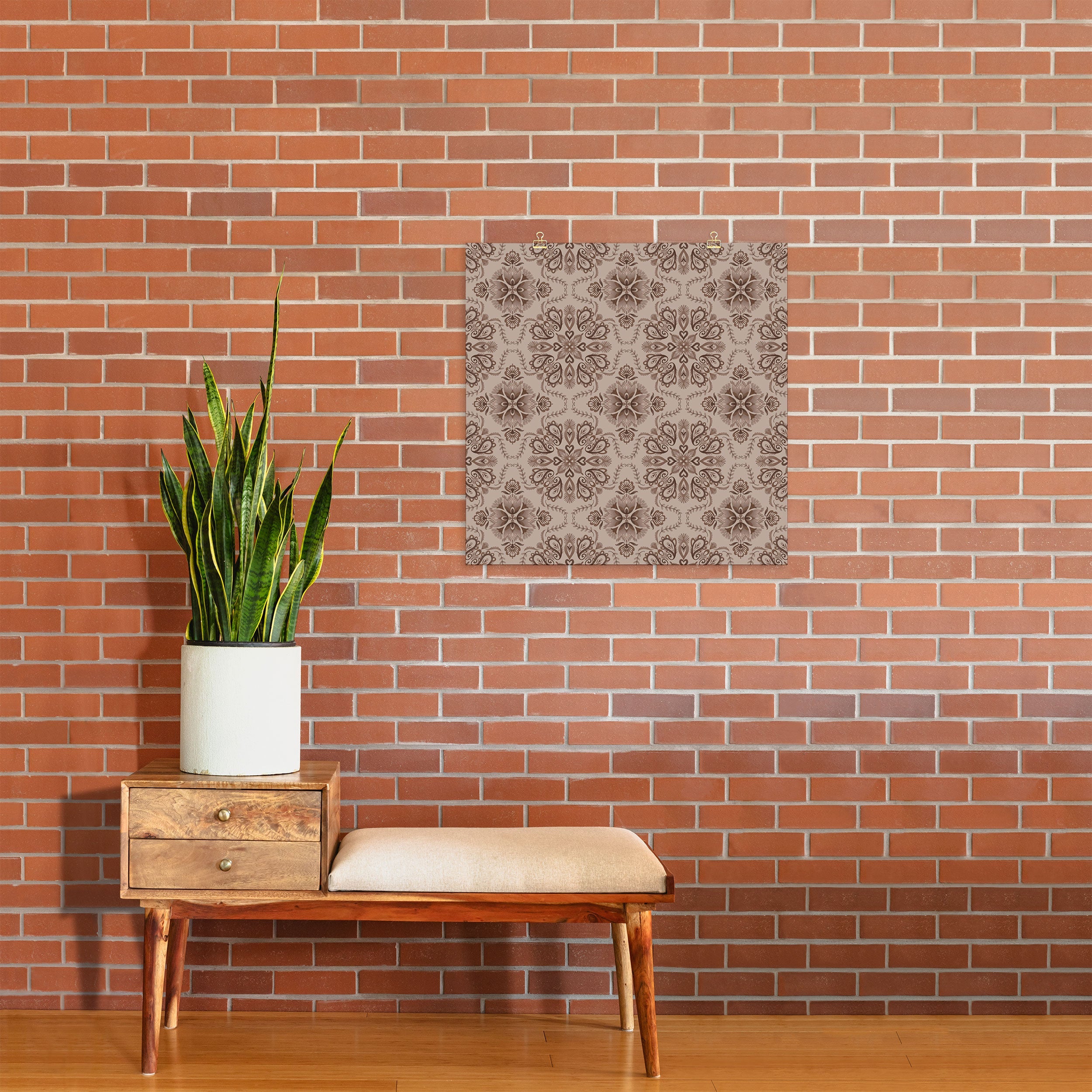 Pimlada Phuapradit Floral Tiles Light Brown Art Print