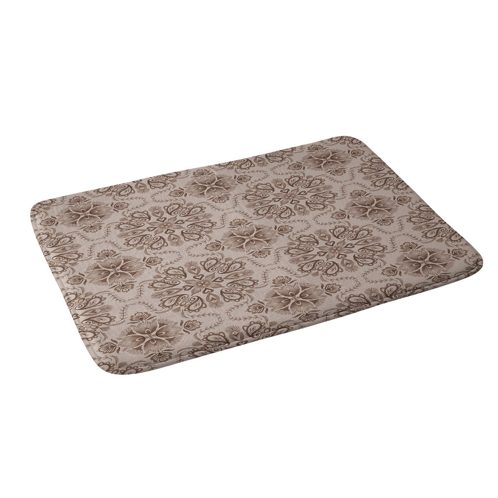 Pimlada Phuapradit Floral Tiles Light Brown Memory Foam Bath Mat