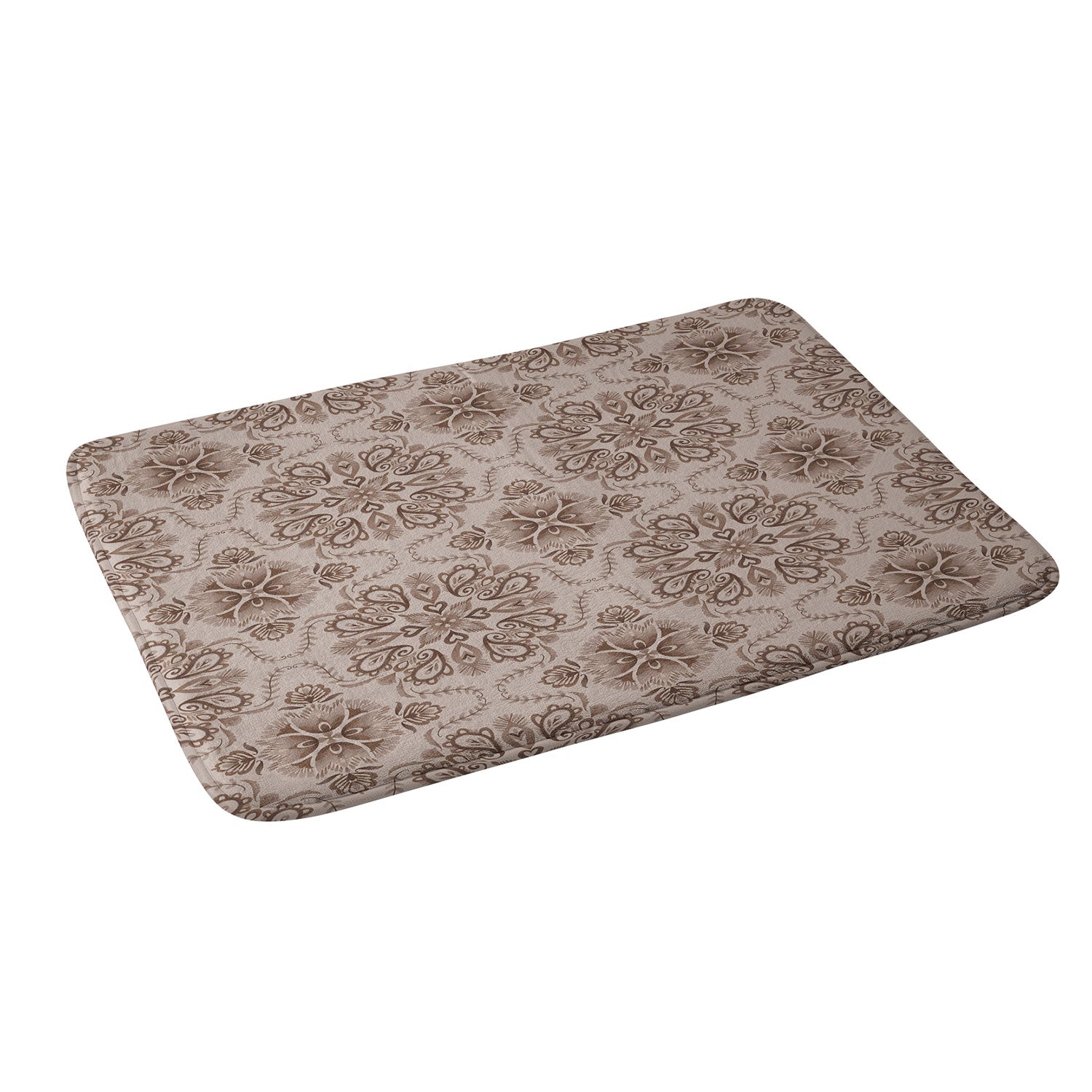 Pimlada Phuapradit Floral Tiles Light Brown Memory Foam Bath Mat