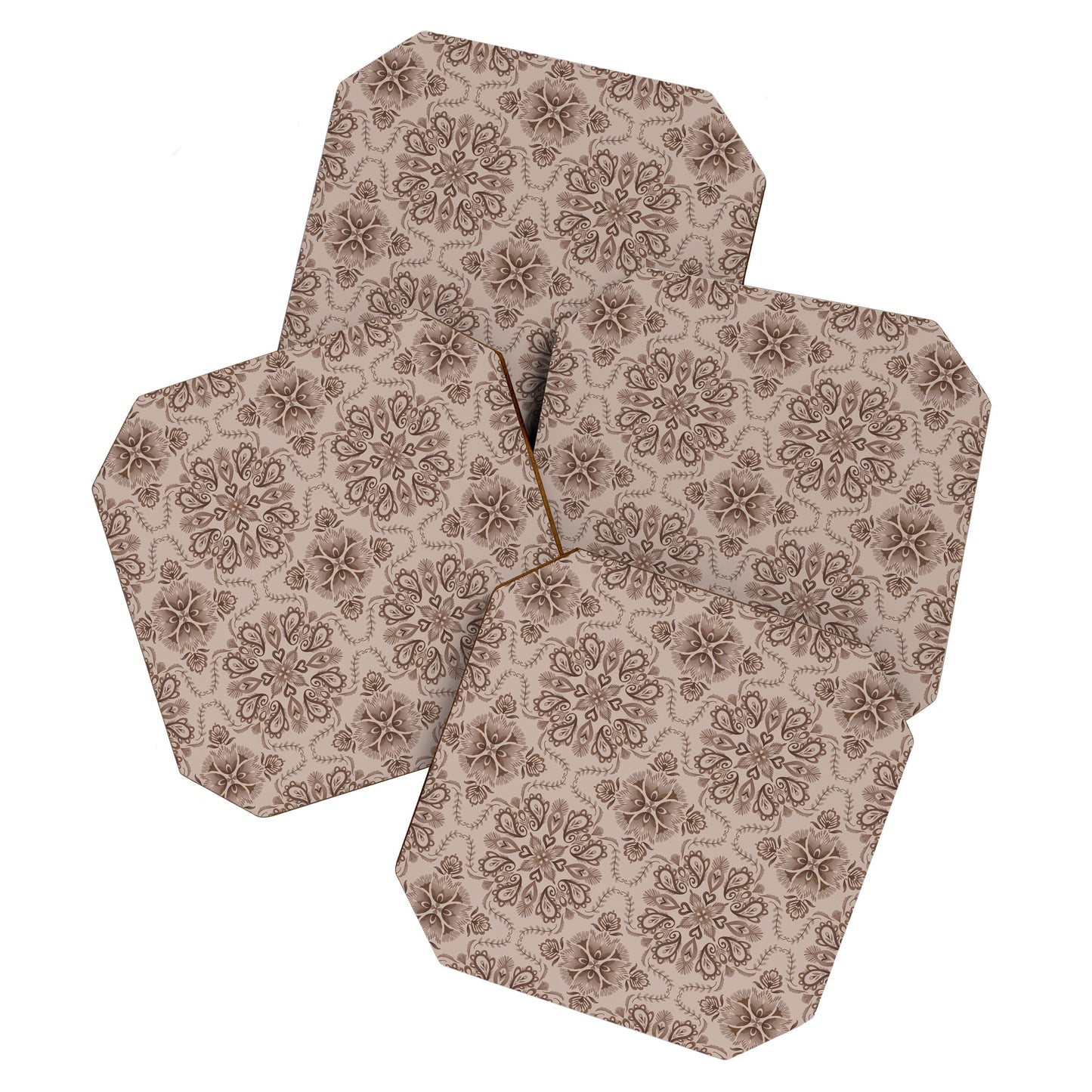 Pimlada Phuapradit Floral Tiles Light Brown Coaster Set