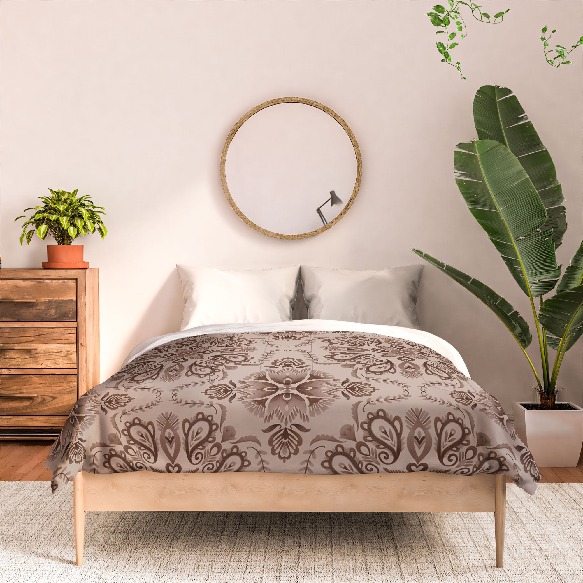 Pimlada Phuapradit Floral Tiles Light Brown Comforter