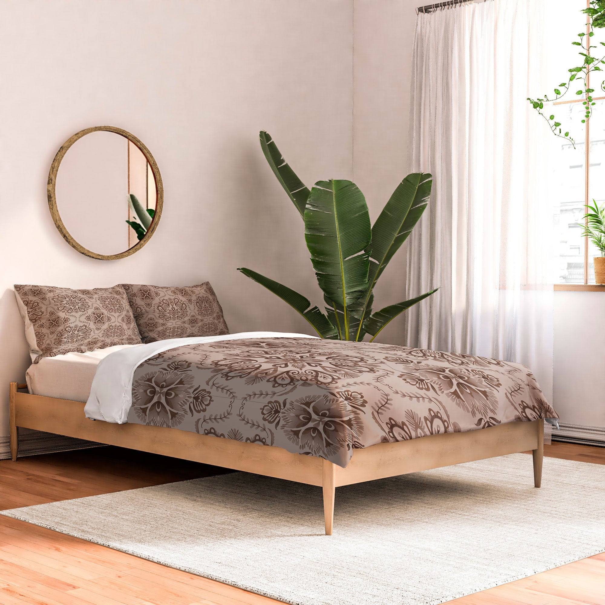 Pimlada Phuapradit Floral Tiles Light Brown Comforter