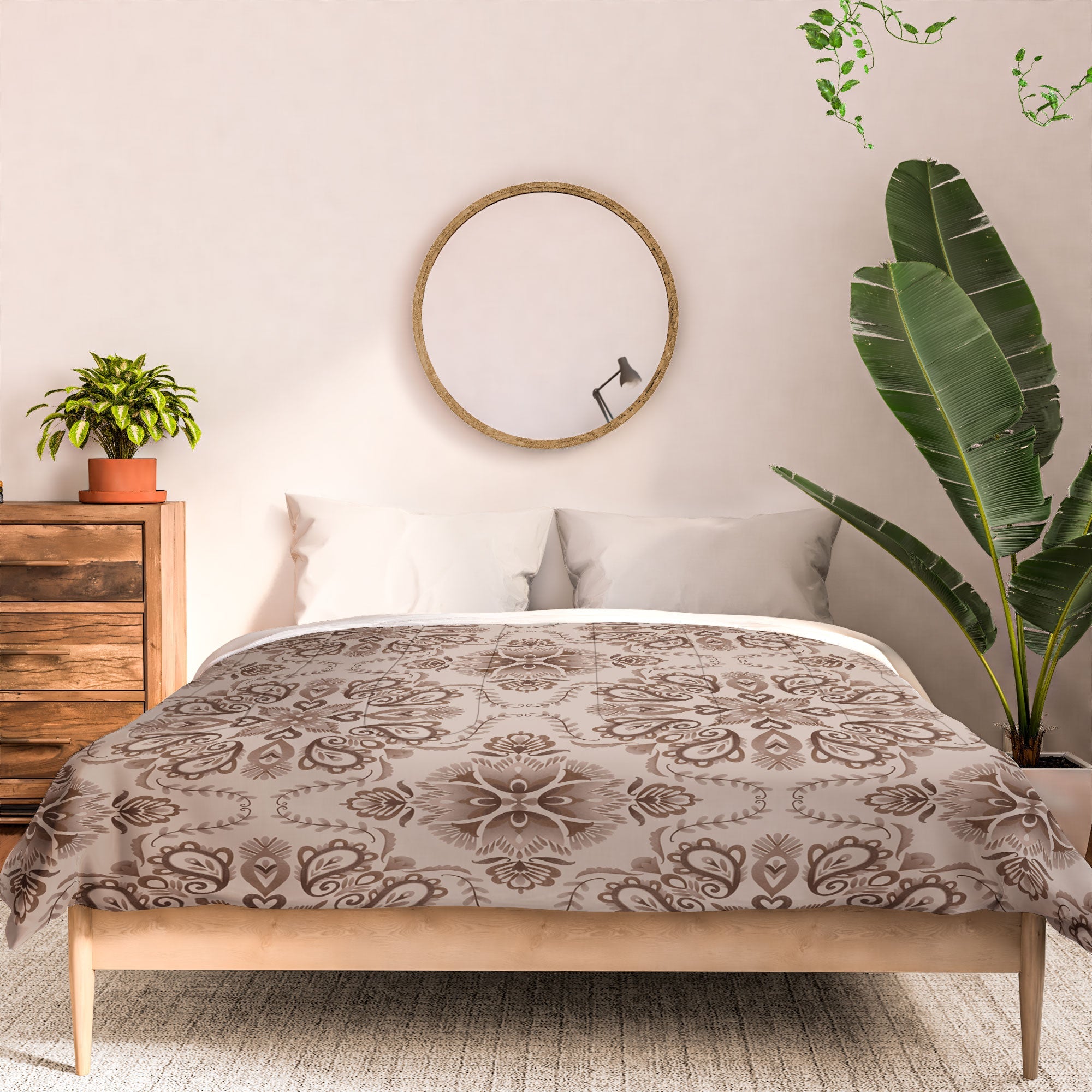 Pimlada Phuapradit Floral Tiles Light Brown Comforter