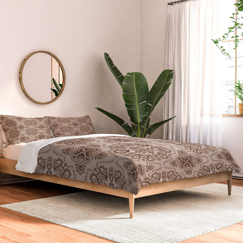 Pimlada Phuapradit Floral Tiles Light Brown Comforter
