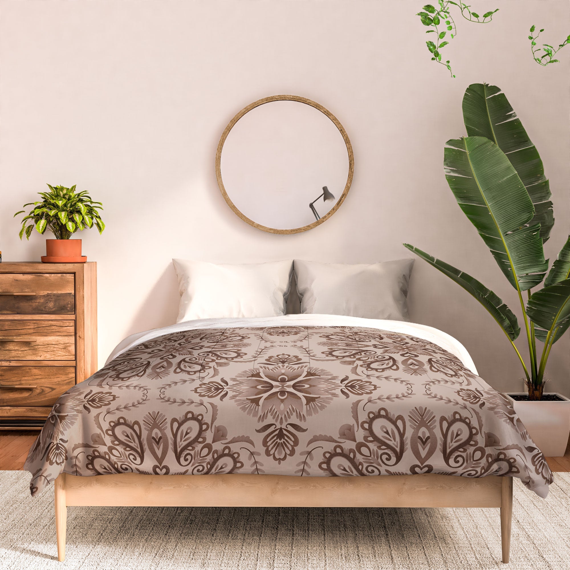 Pimlada Phuapradit Floral Tiles Light Brown Comforter