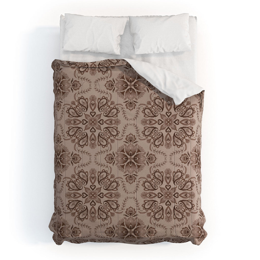 Pimlada Phuapradit Floral Tiles Light Brown Comforter