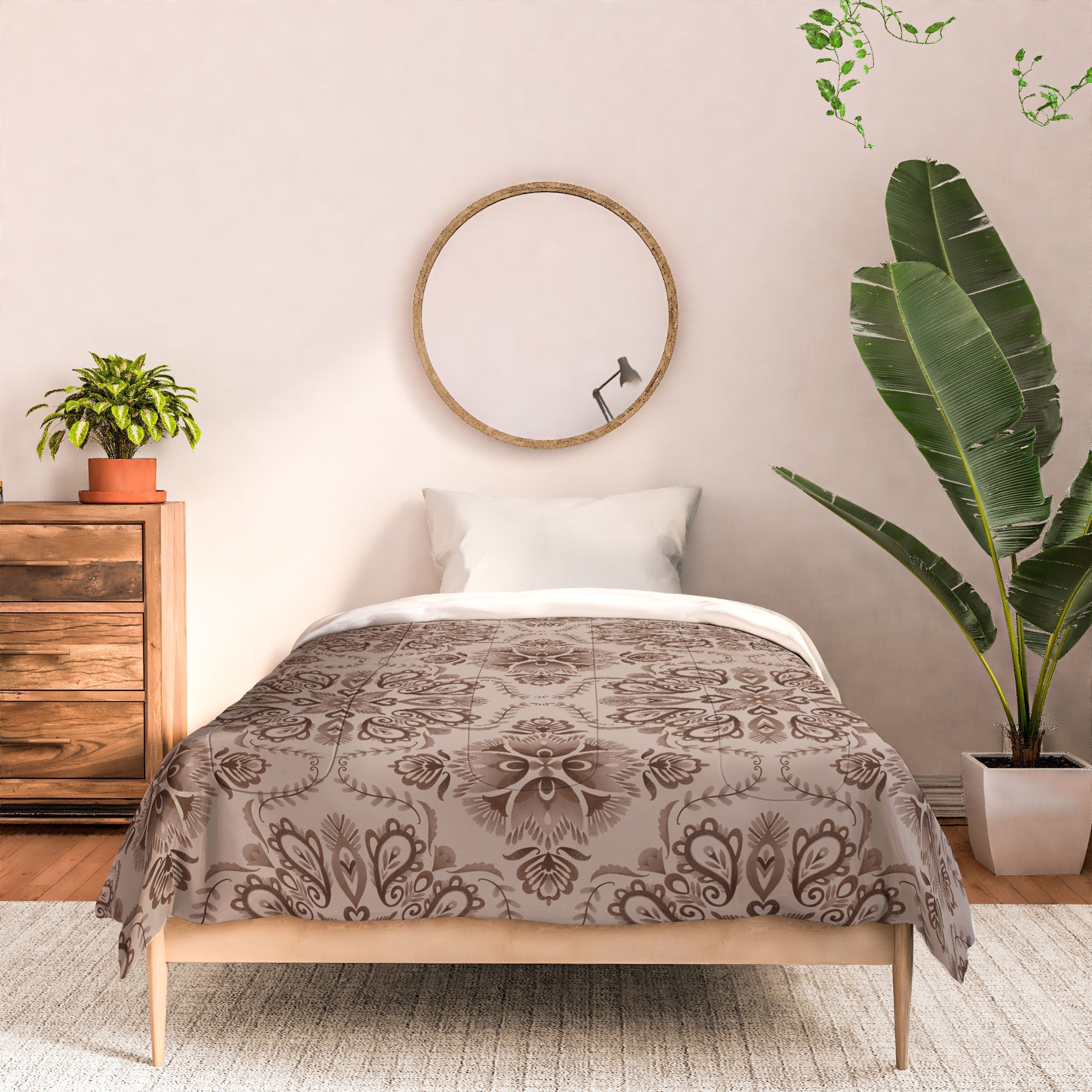 Pimlada Phuapradit Floral Tiles Light Brown Comforter