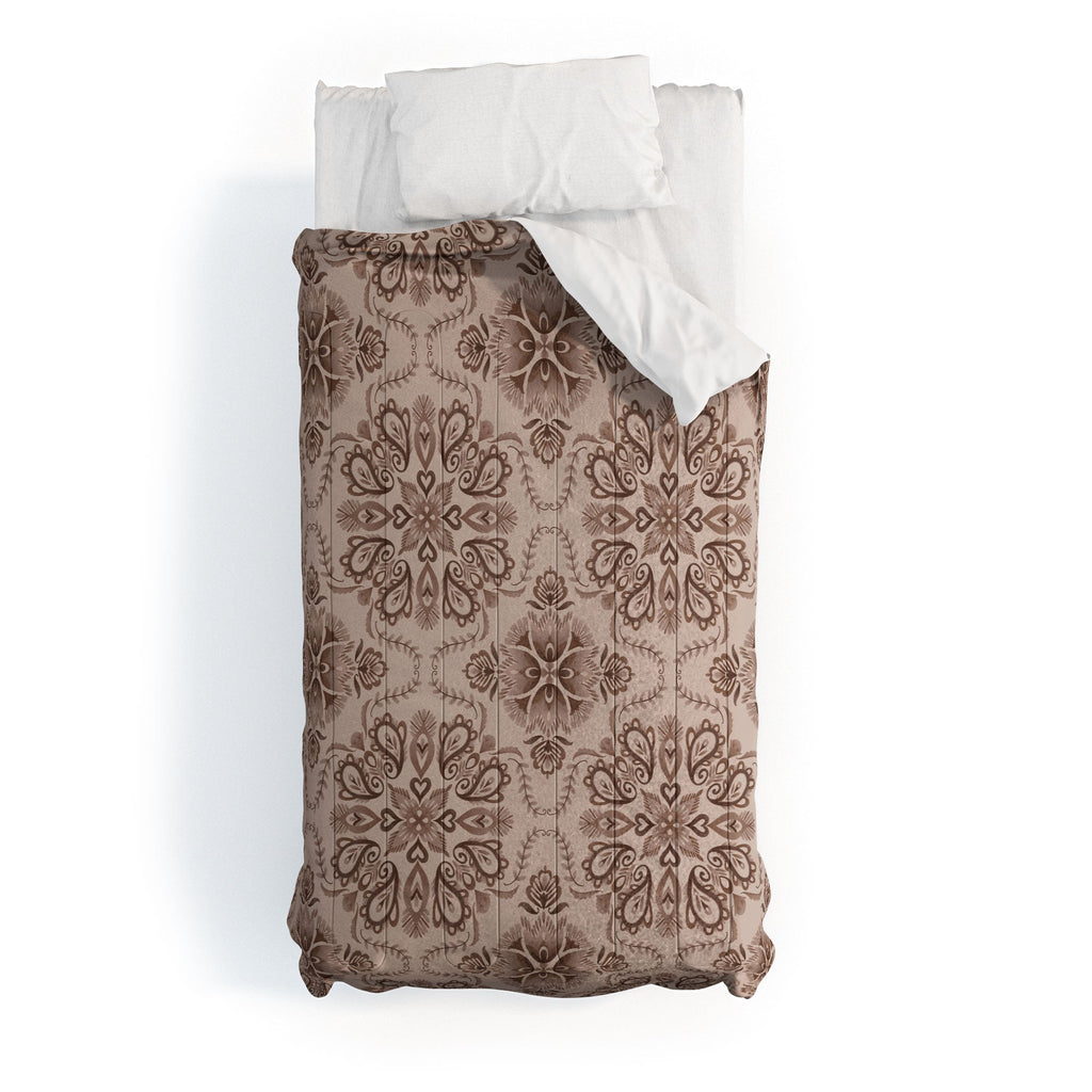 Pimlada Phuapradit Floral Tiles Light Brown Comforter