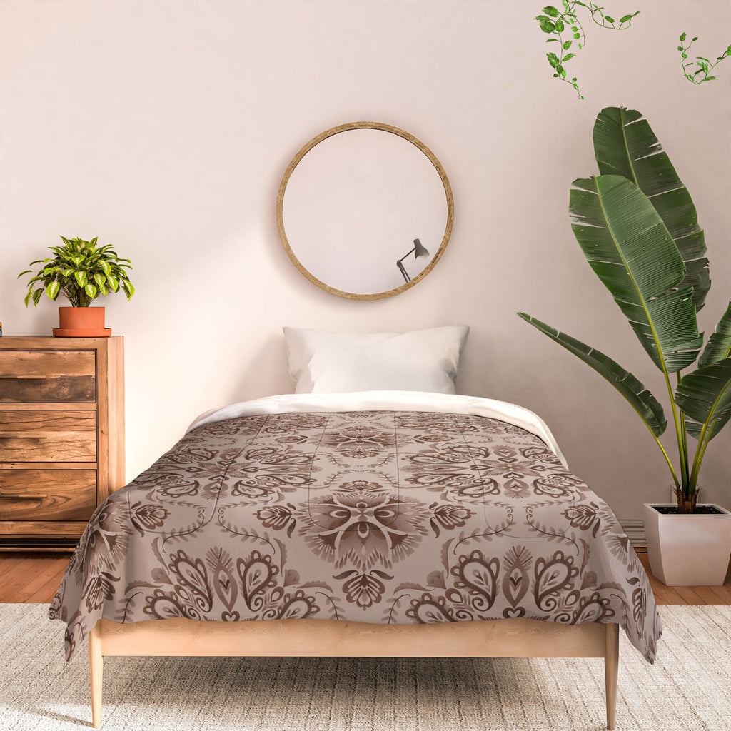 Pimlada Phuapradit Floral Tiles Light Brown Comforter