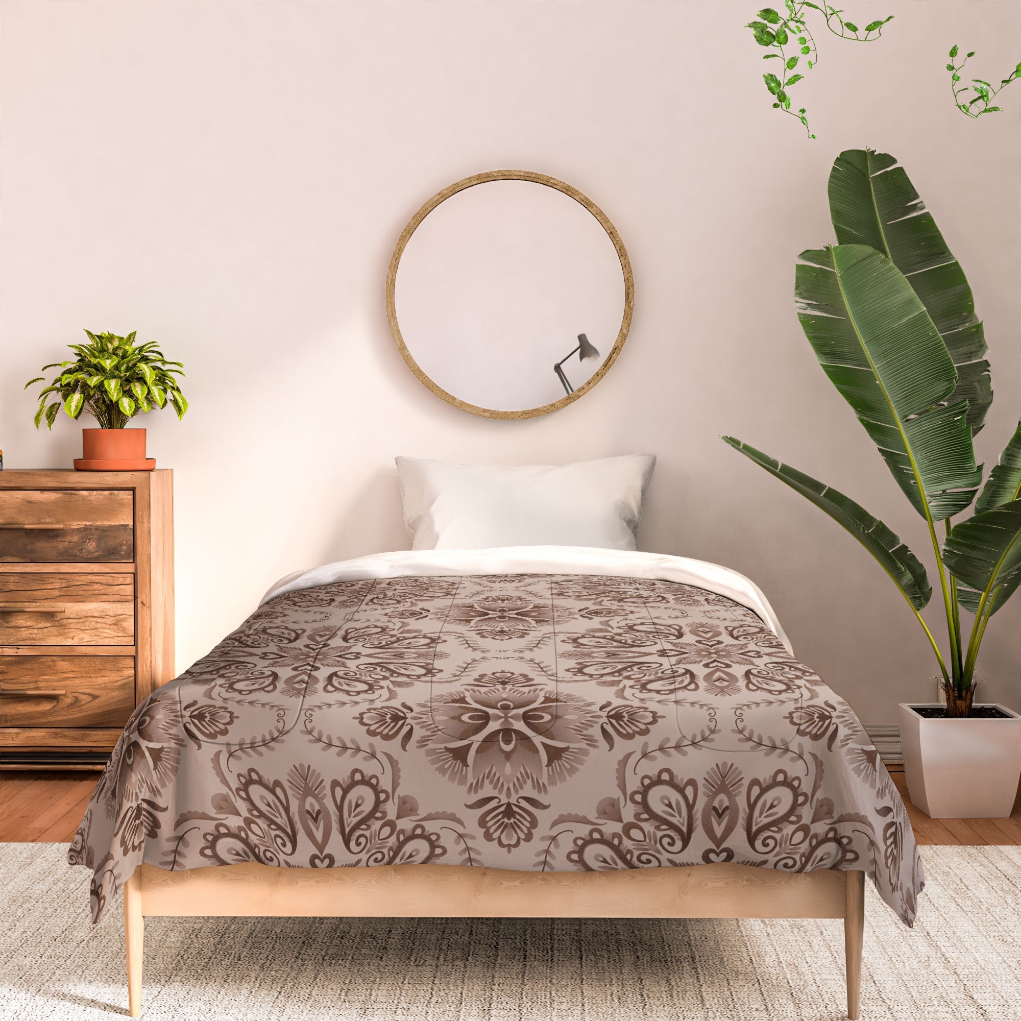 Pimlada Phuapradit Floral Tiles Light Brown Comforter