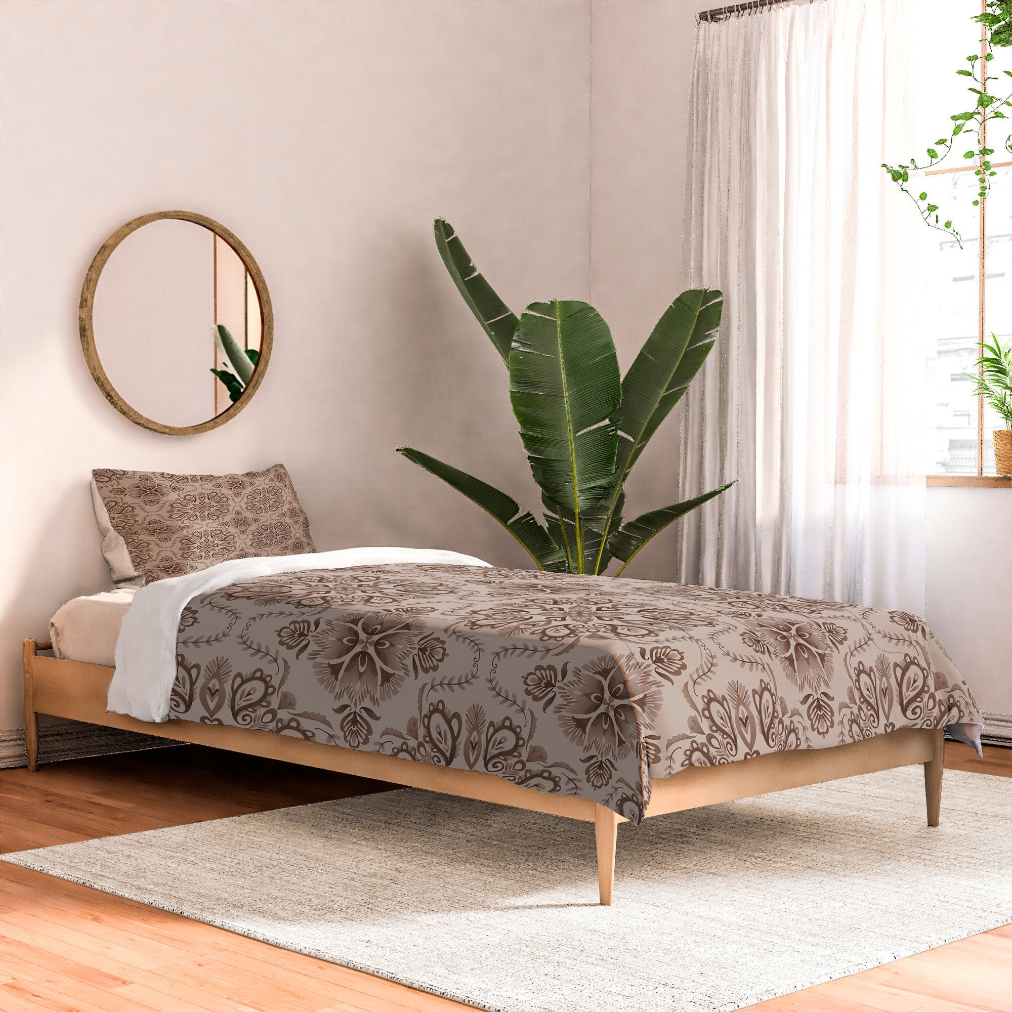 Pimlada Phuapradit Floral Tiles Light Brown Comforter