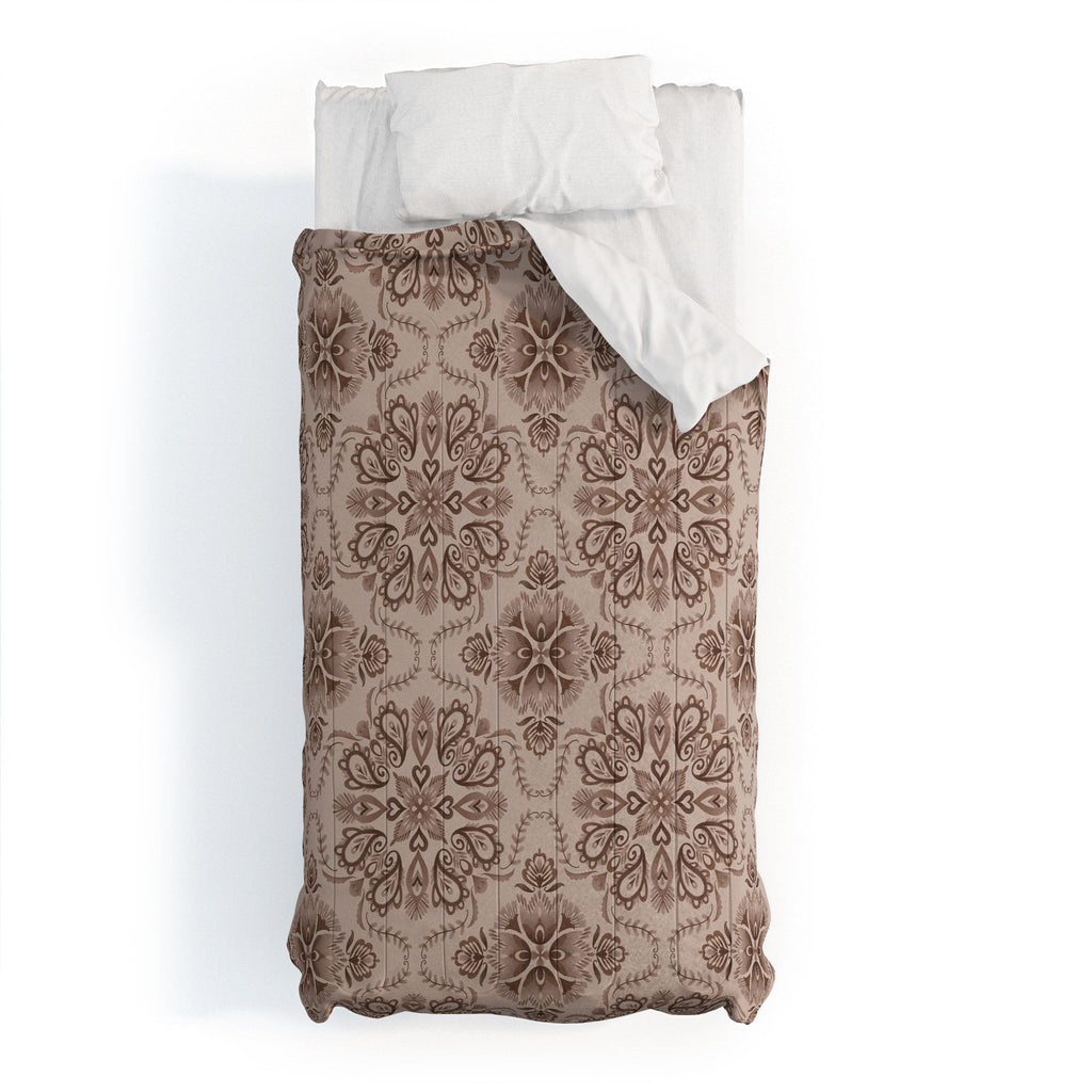 Pimlada Phuapradit Floral Tiles Light Brown Comforter