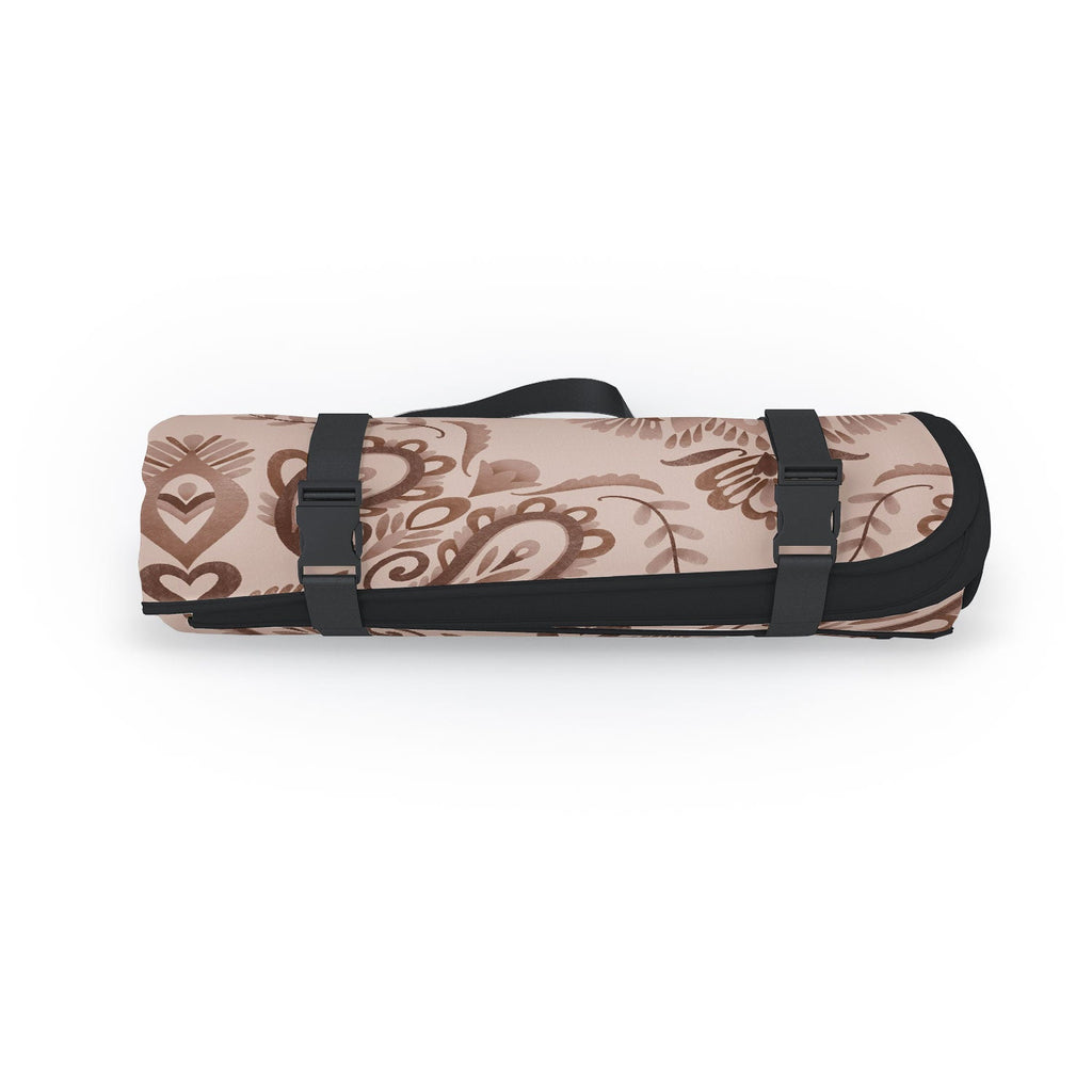 Pimlada Phuapradit Floral Tiles Light Brown Picnic Blanket