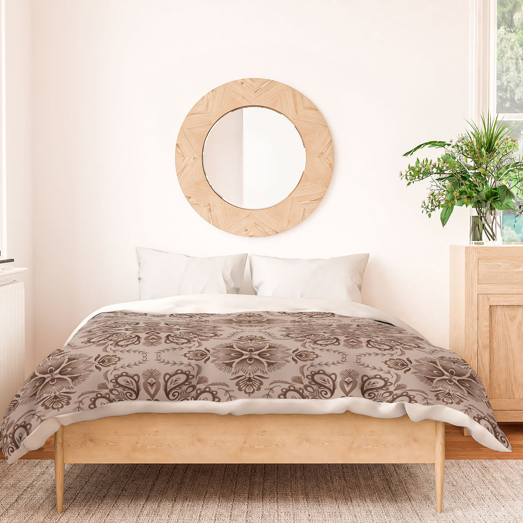 Pimlada Phuapradit Floral Tiles Light Brown Duvet Cover