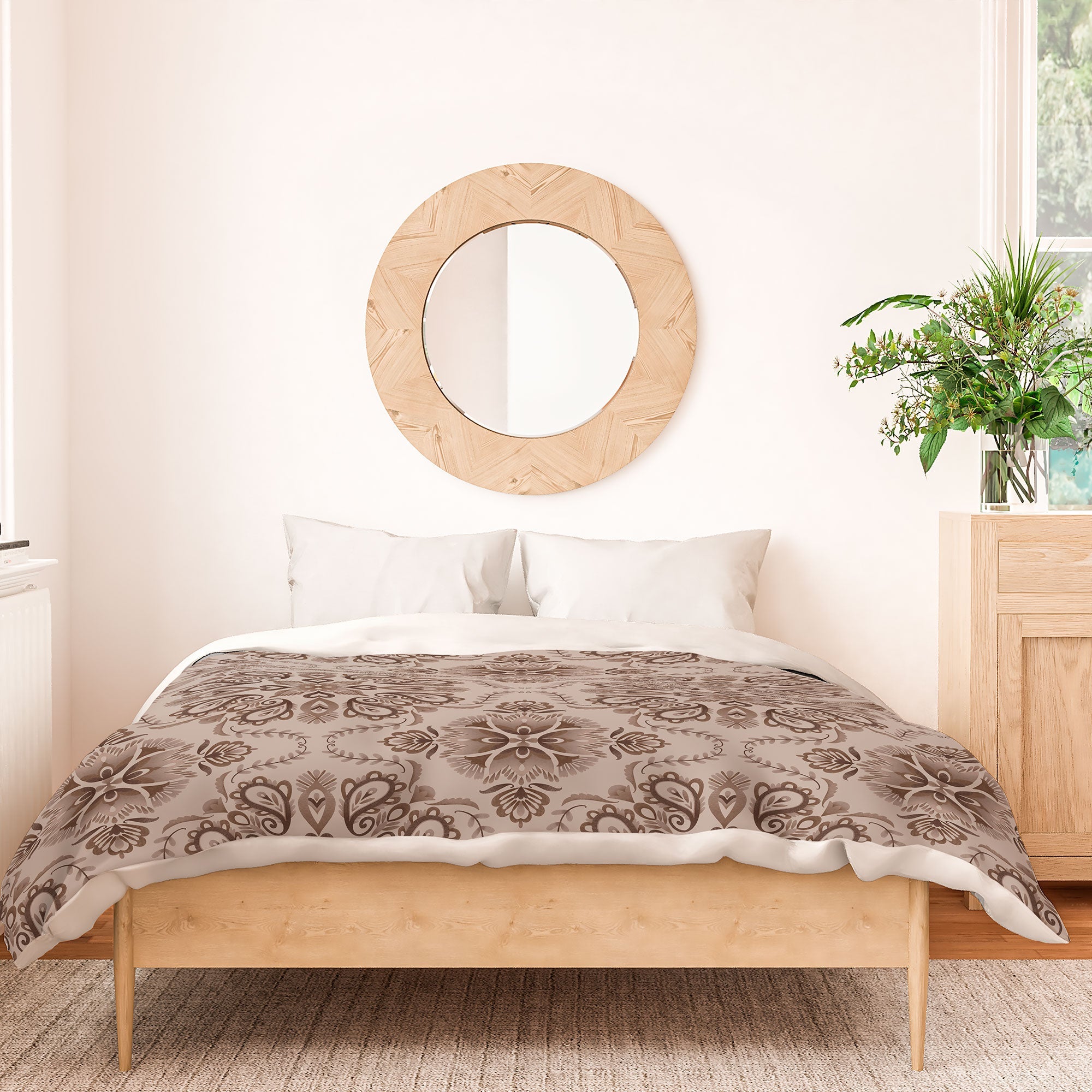 Pimlada Phuapradit Floral Tiles Light Brown Duvet Cover