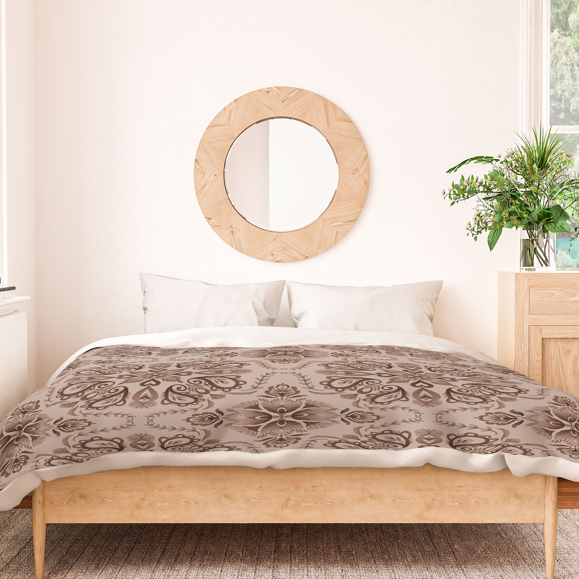 Pimlada Phuapradit Floral Tiles Light Brown Duvet Cover