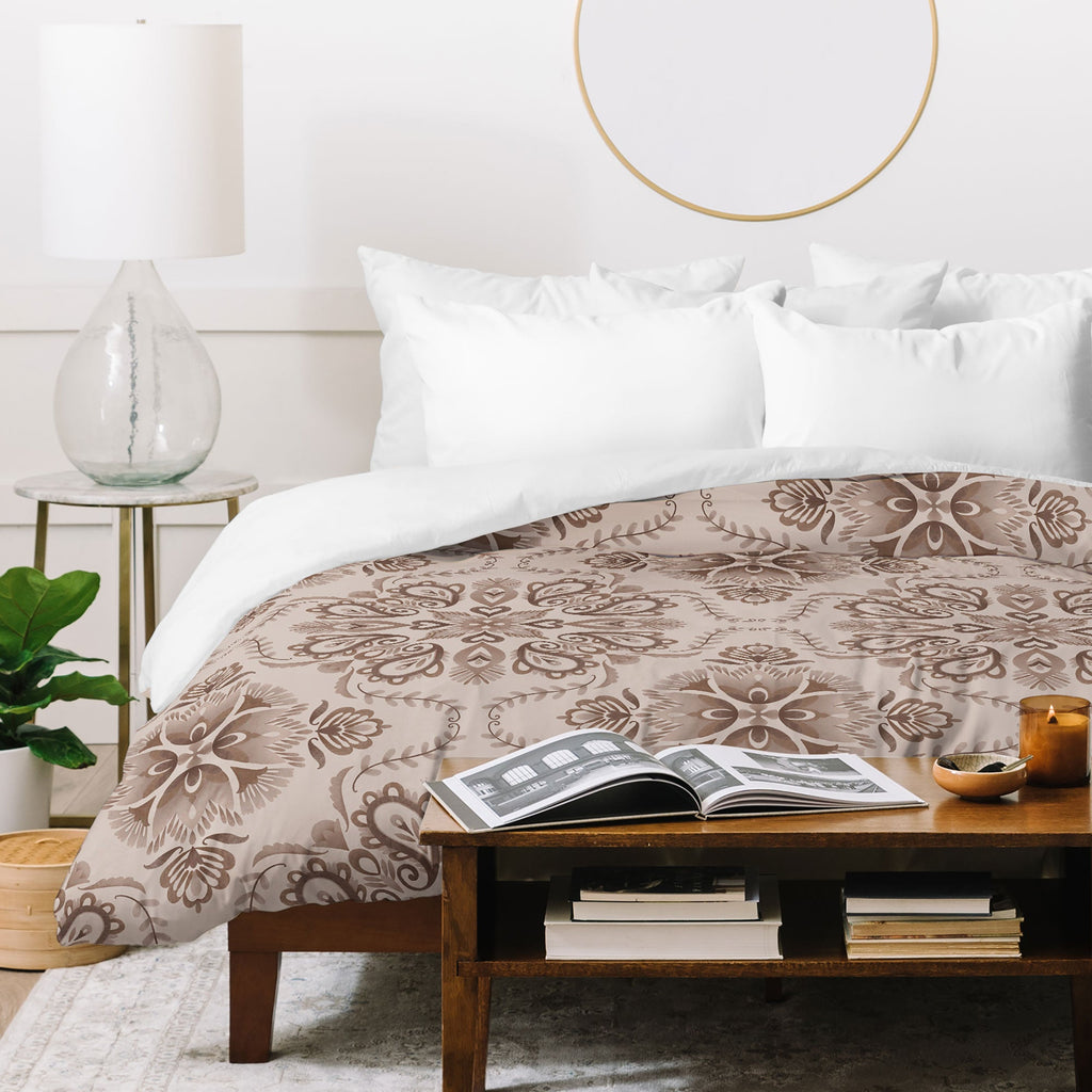 Pimlada Phuapradit Floral Tiles Light Brown Duvet Cover
