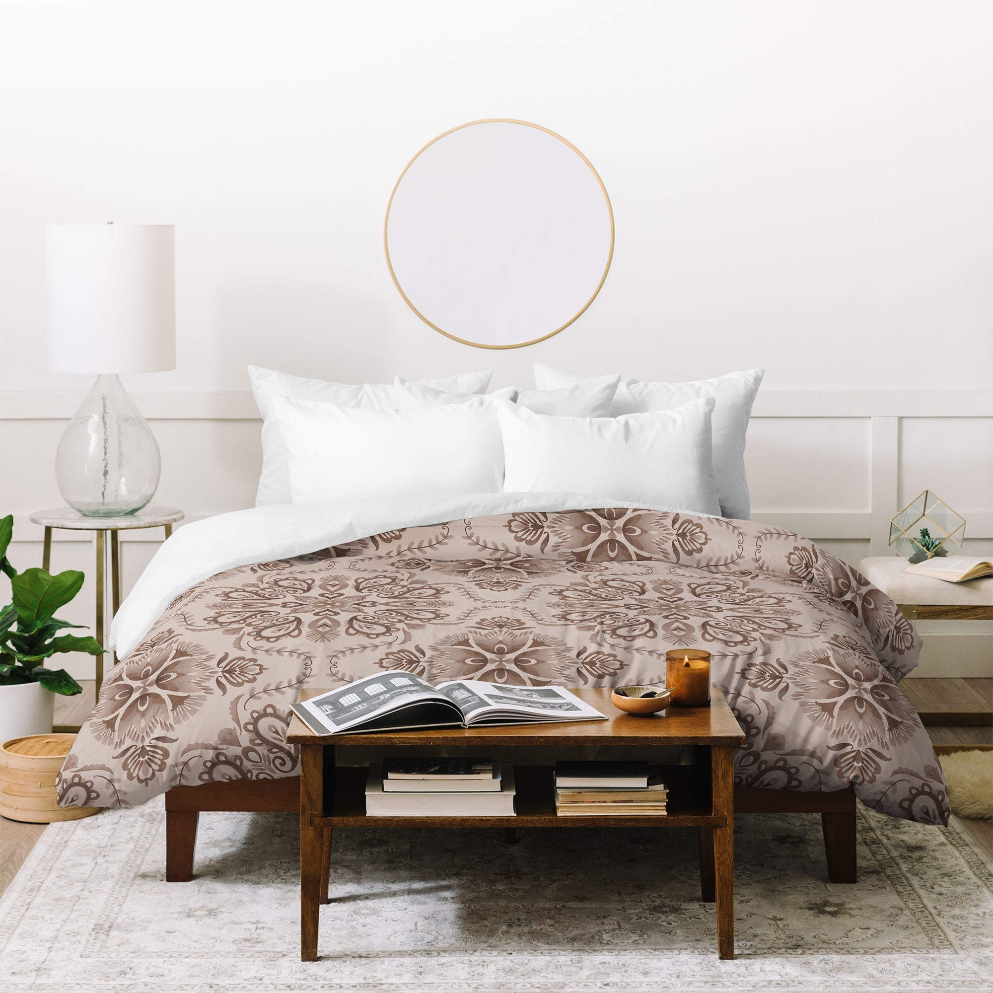 Pimlada Phuapradit Floral Tiles Light Brown Duvet Cover