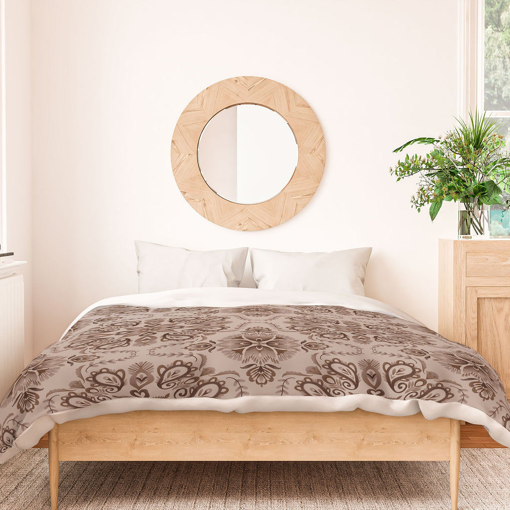 Pimlada Phuapradit Floral Tiles Light Brown Duvet Cover