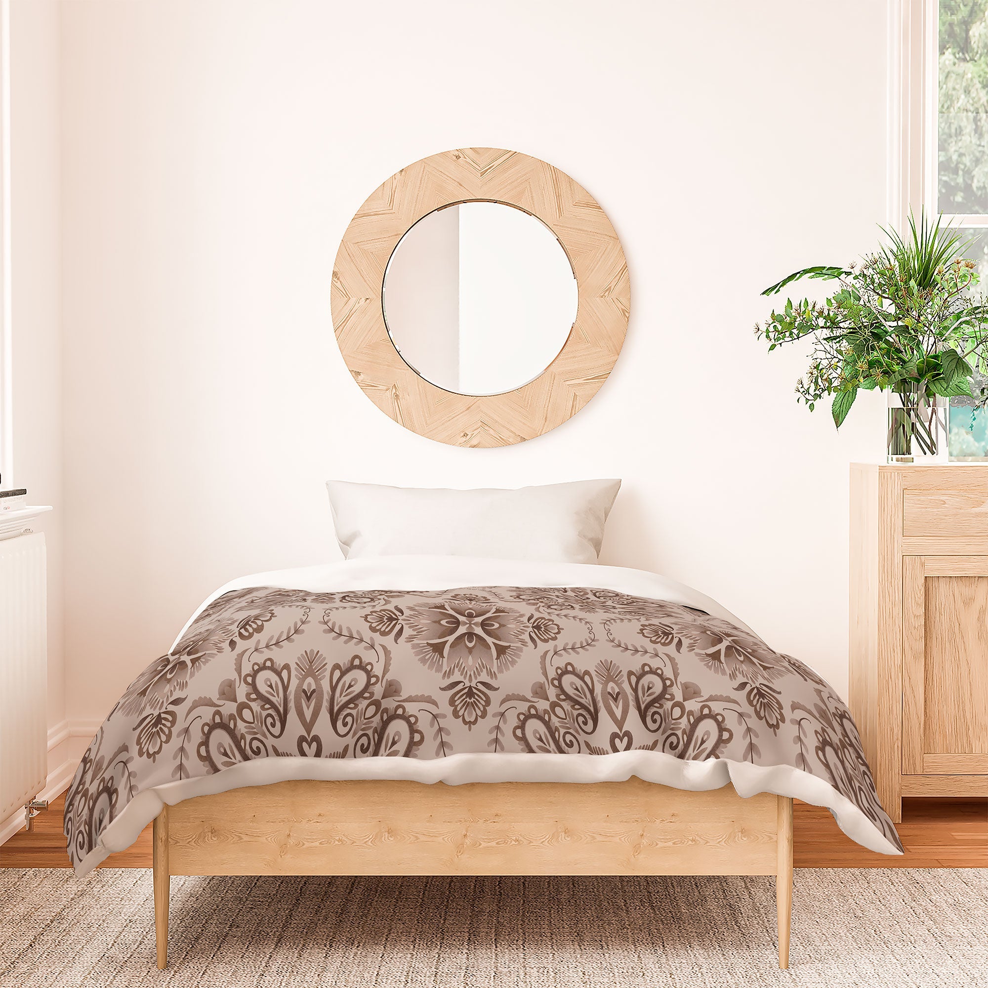 Pimlada Phuapradit Floral Tiles Light Brown Duvet Cover