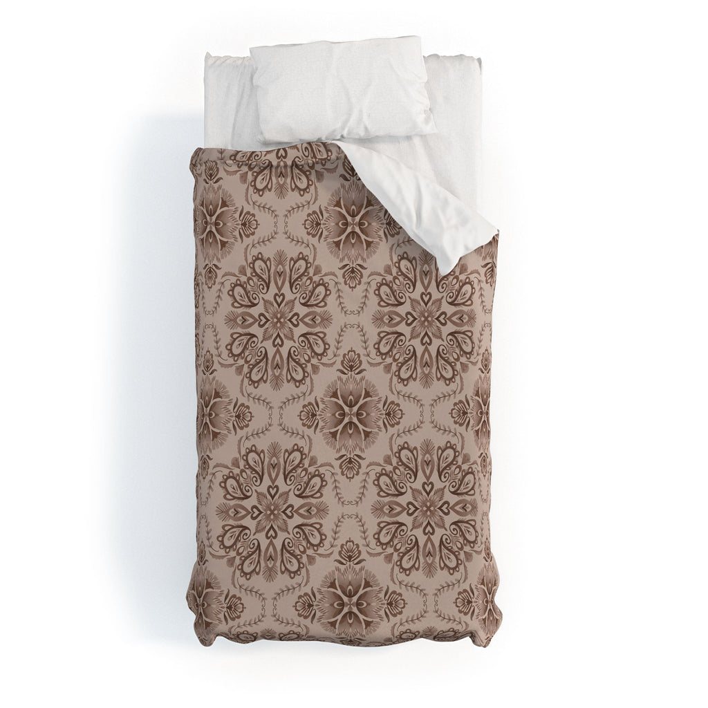 Pimlada Phuapradit Floral Tiles Light Brown Duvet Cover