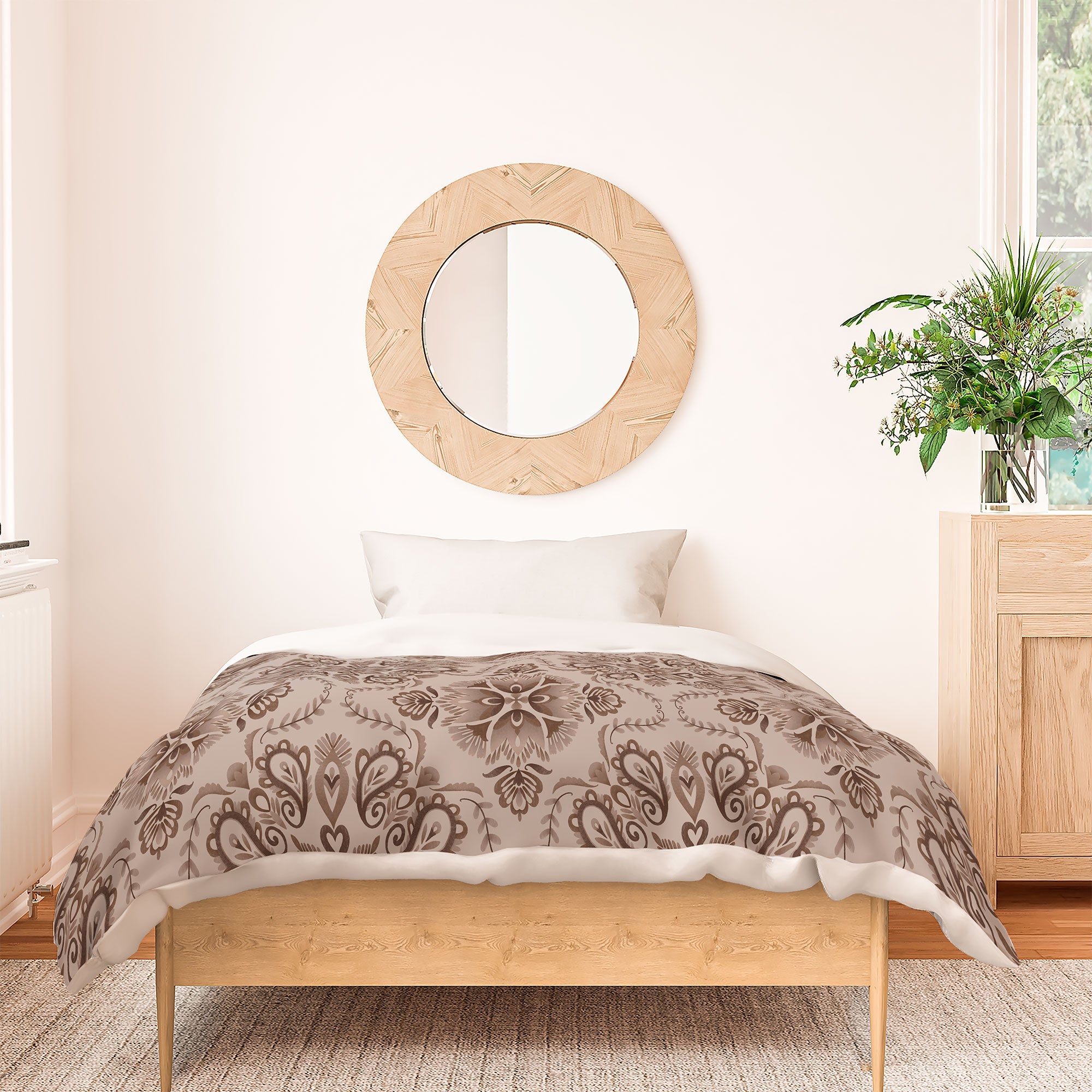 Pimlada Phuapradit Floral Tiles Light Brown Duvet Cover