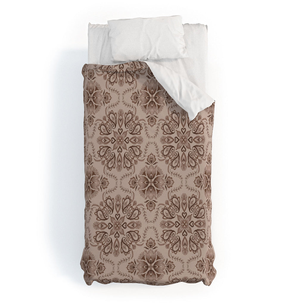 Pimlada Phuapradit Floral Tiles Light Brown Duvet Cover