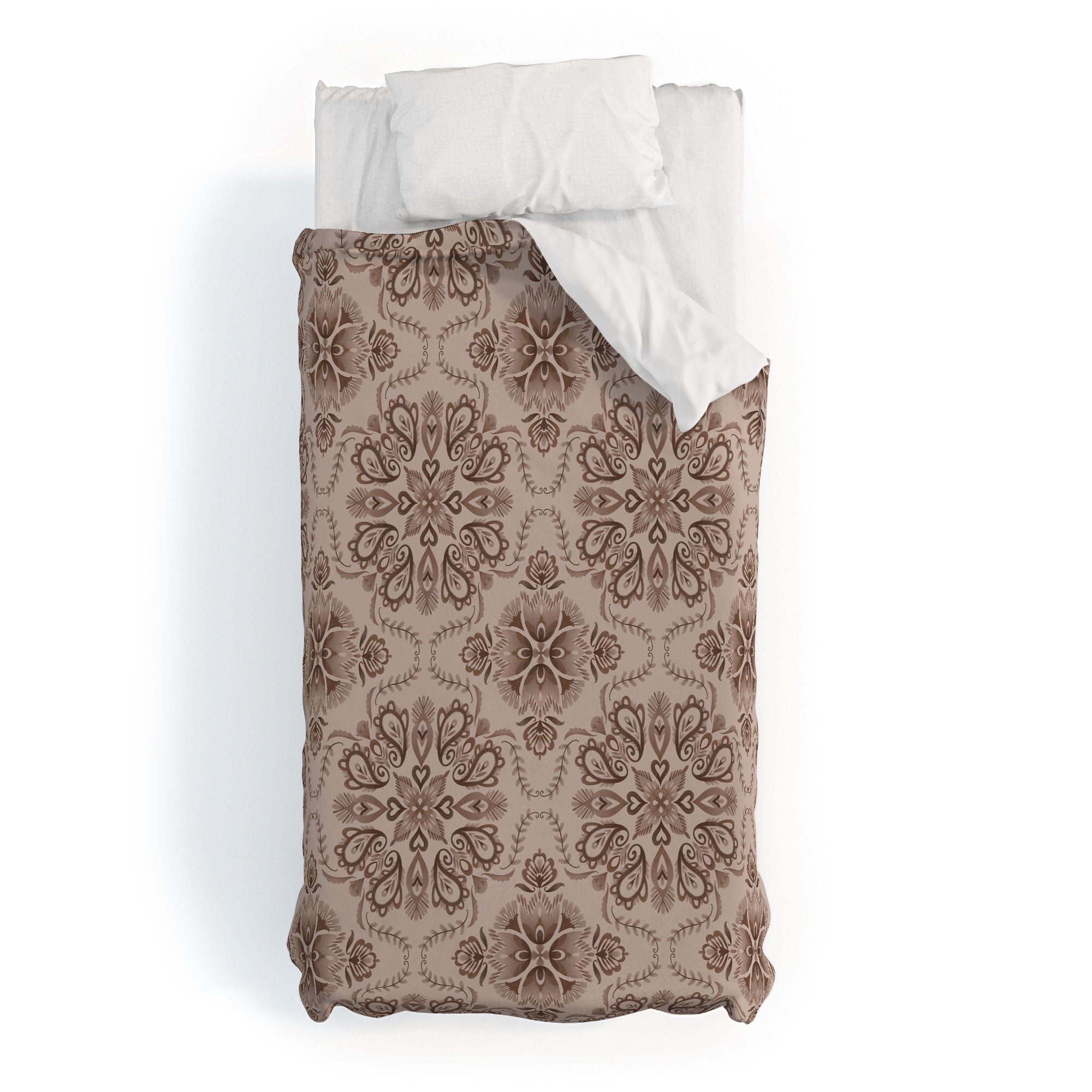Pimlada Phuapradit Floral Tiles Light Brown Duvet Cover