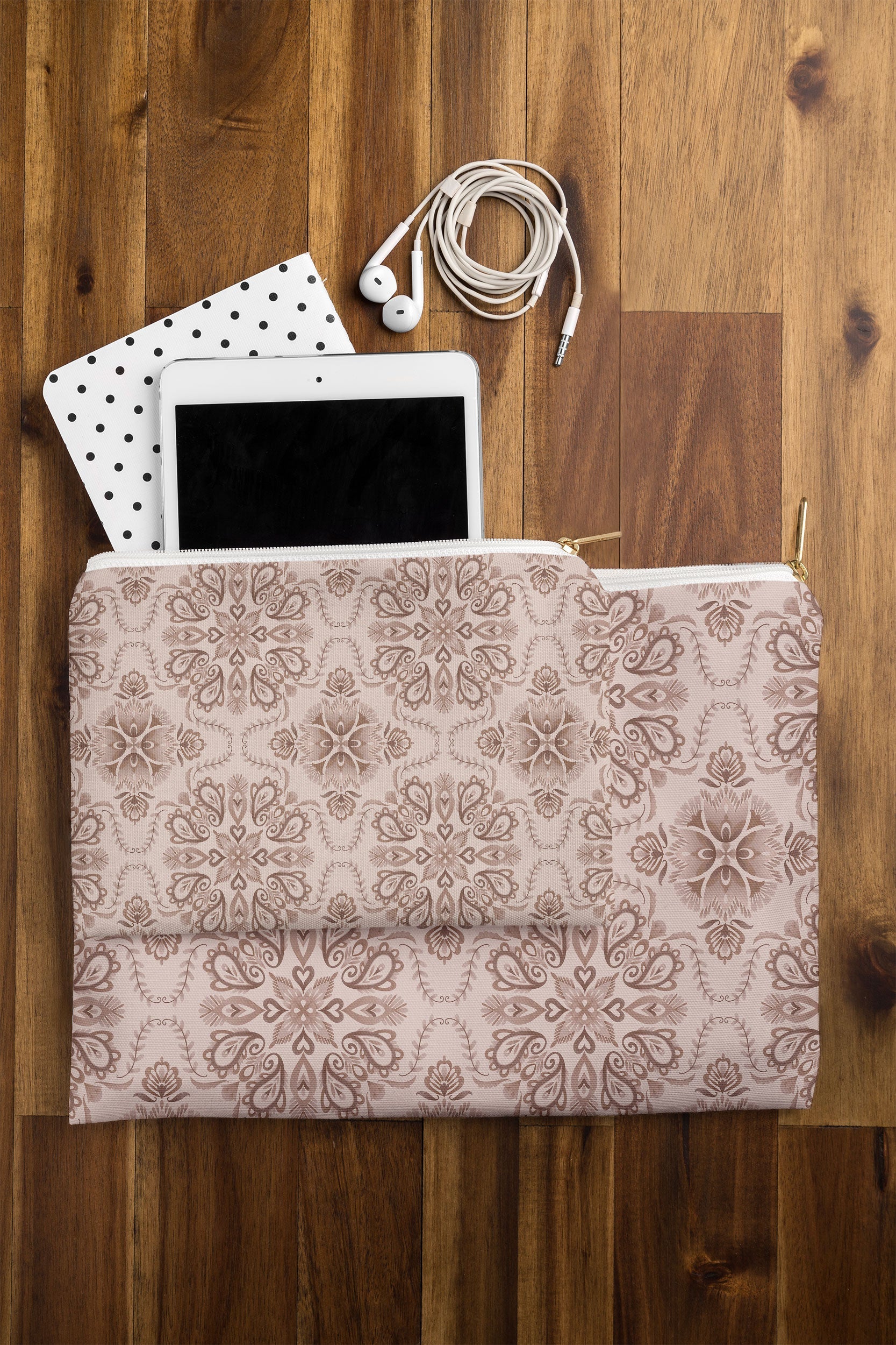 Pimlada Phuapradit Floral Tiles Light Brown Pouch