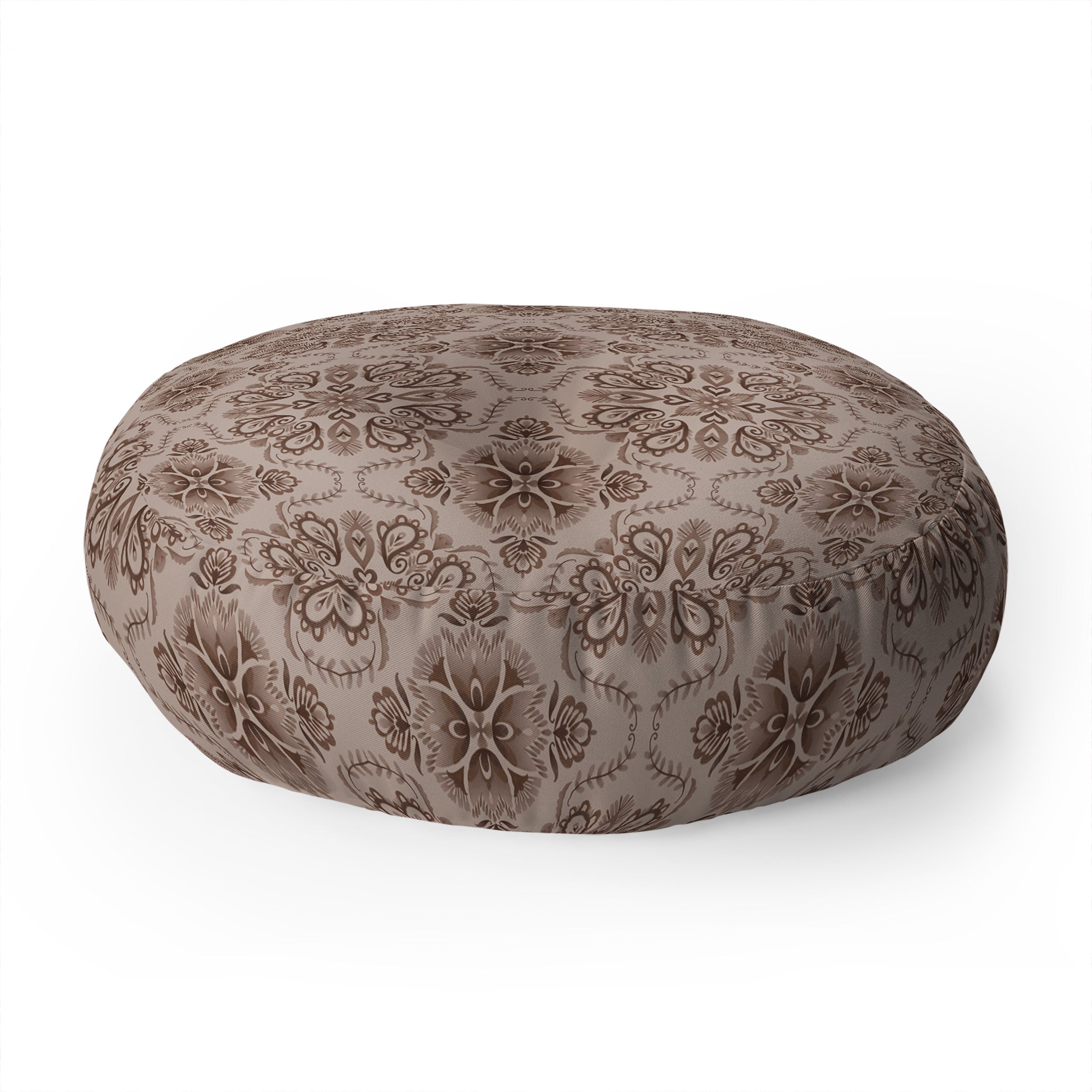 Pimlada Phuapradit Floral Tiles Light Brown Floor Pillow Round