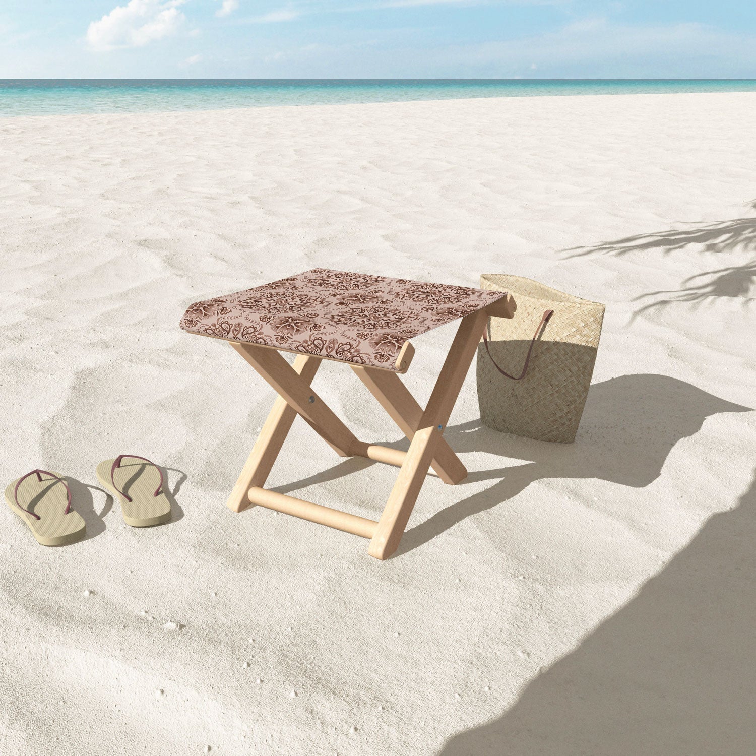 Pimlada Phuapradit Floral Tiles Light Brown Folding Stool
