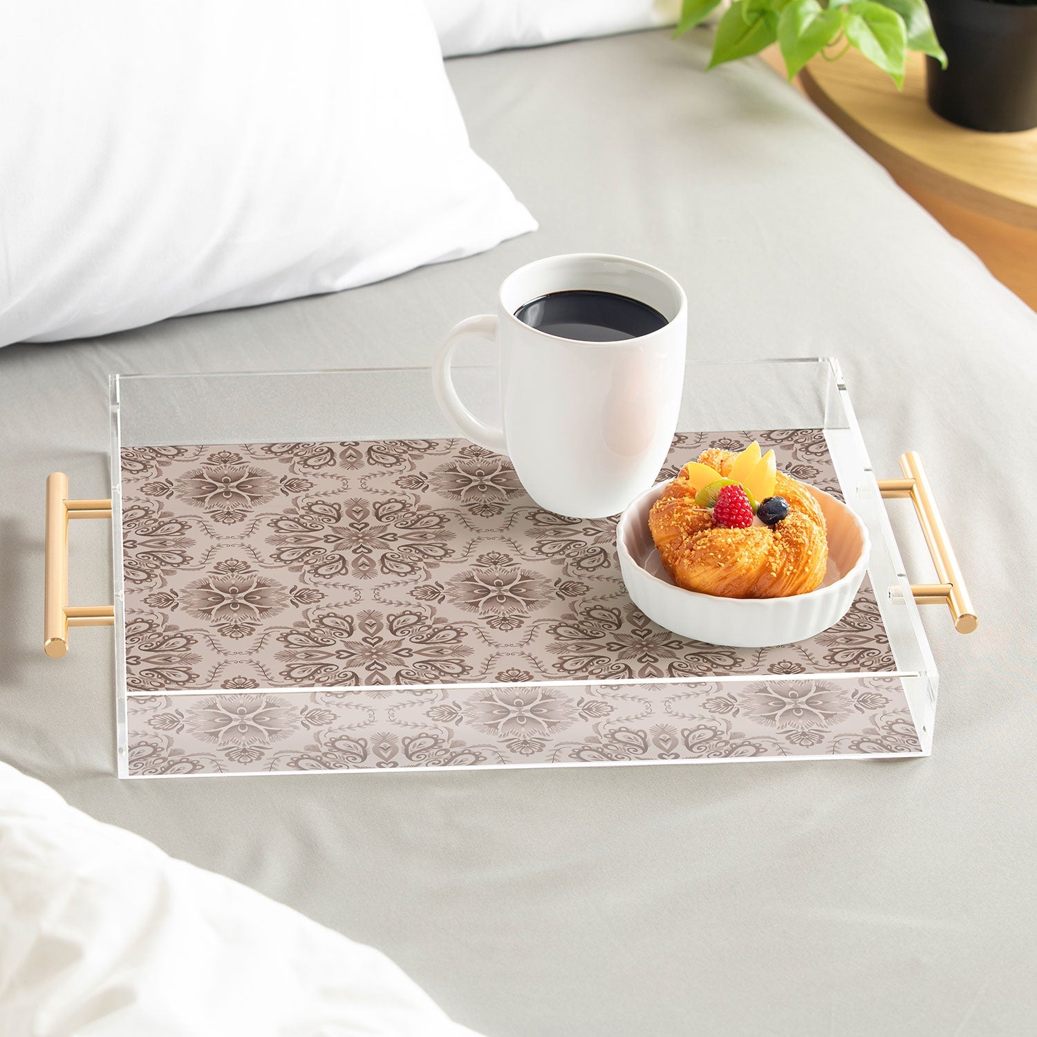 Pimlada Phuapradit Floral Tiles Light Brown Acrylic Tray