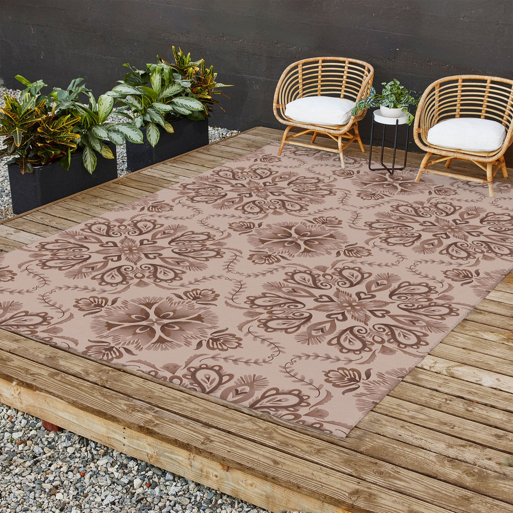 Pimlada Phuapradit Floral Tiles Light Brown Outdoor Rug