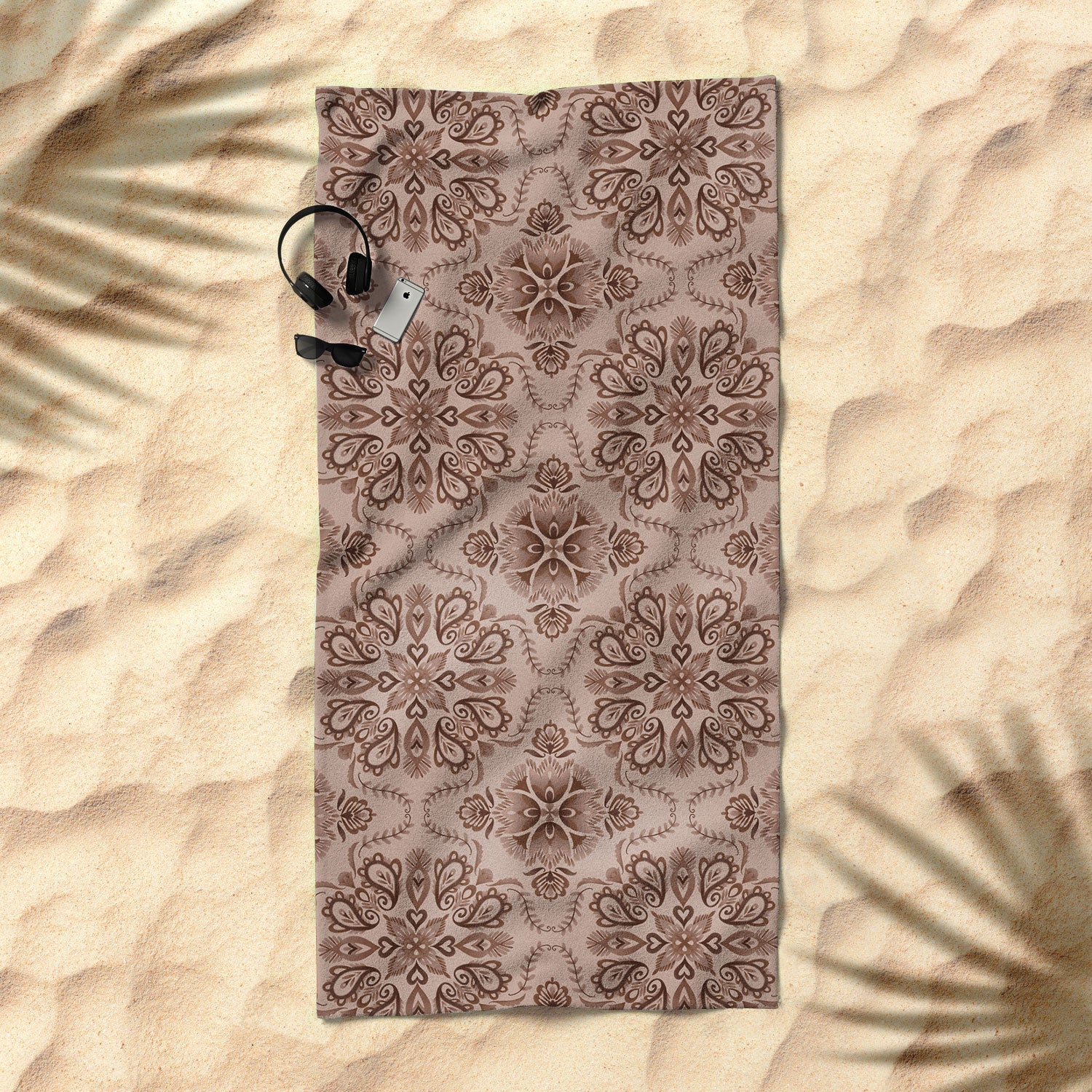 Pimlada Phuapradit Floral Tiles Light Brown Beach Towel