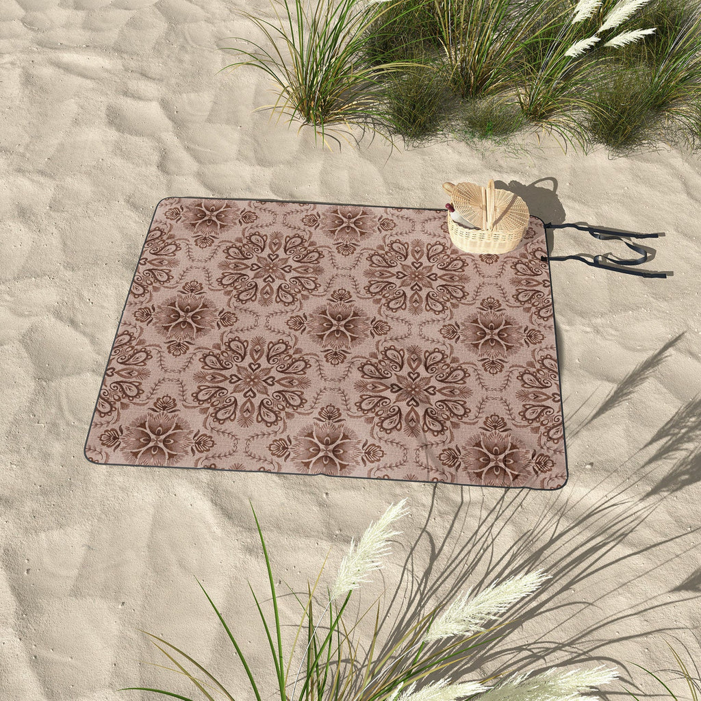 Pimlada Phuapradit Floral Tiles Light Brown Picnic Blanket