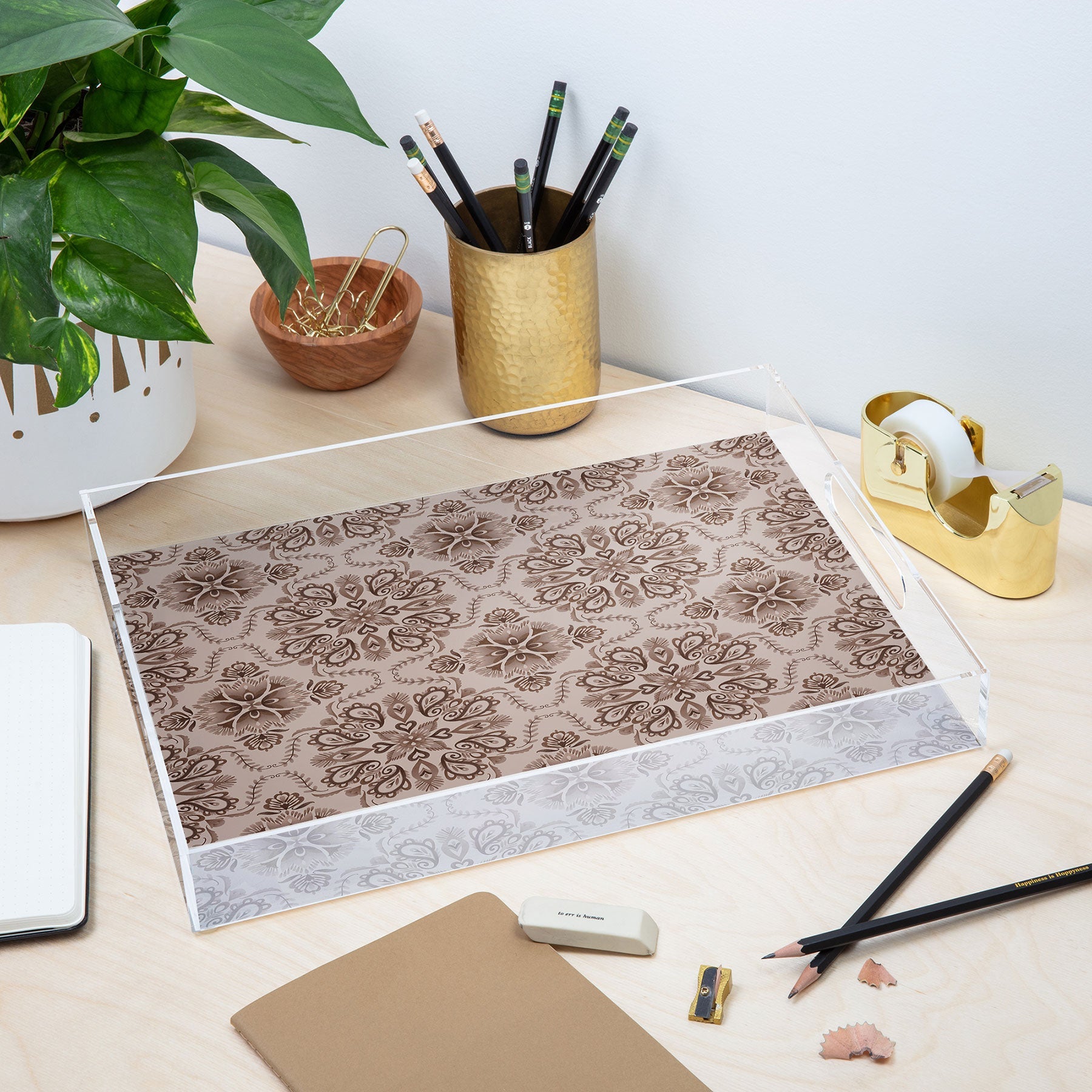 Pimlada Phuapradit Floral Tiles Light Brown Acrylic Tray