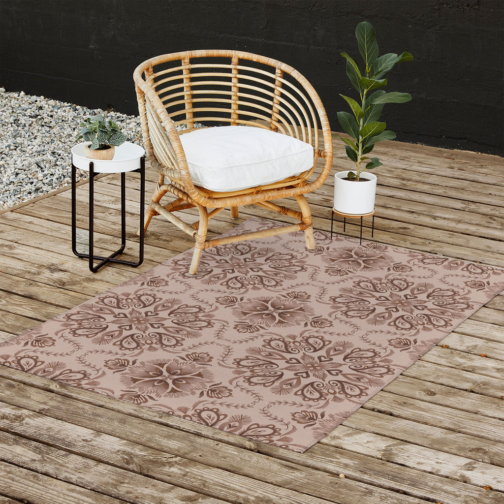 Pimlada Phuapradit Floral Tiles Light Brown Outdoor Rug