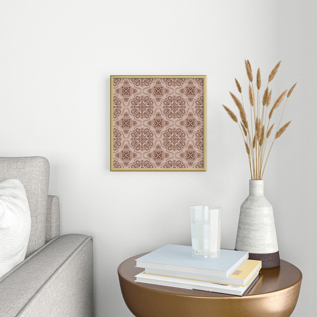 Pimlada Phuapradit Floral Tiles Light Brown Square Metal Framed Art Print