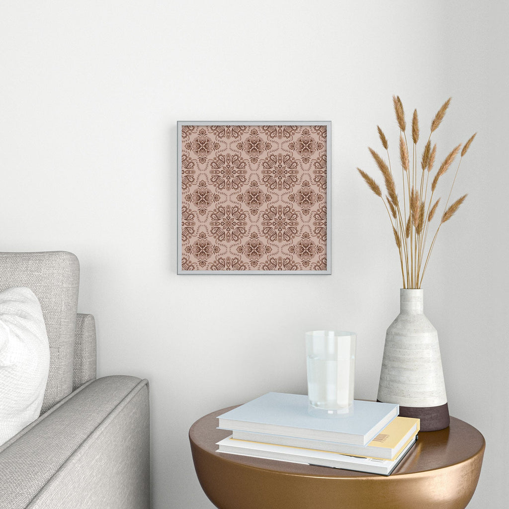 Pimlada Phuapradit Floral Tiles Light Brown Square Metal Framed Art Print