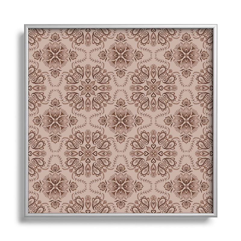 Pimlada Phuapradit Floral Tiles Light Brown Square Metal Framed Art Print